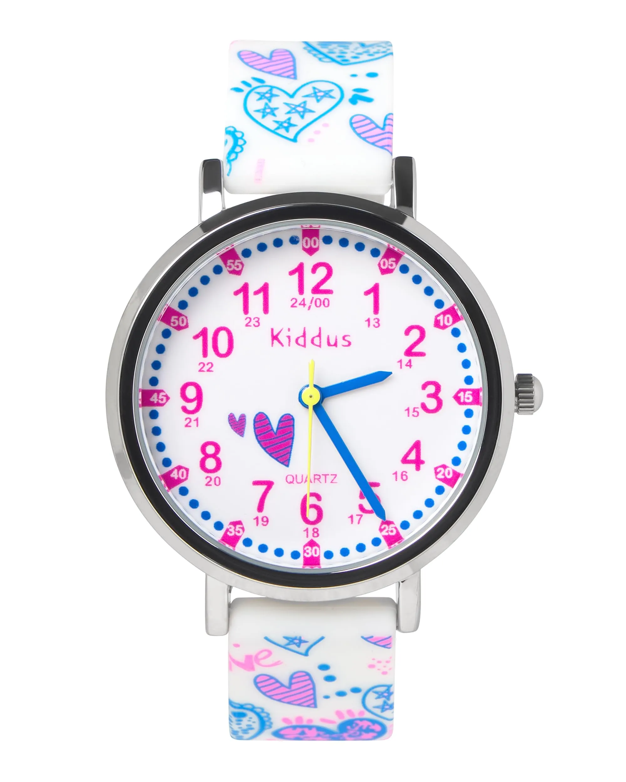 Kiddus Orologio Educativo Analogico per Bambini 5-10 Anni, Impermeabile 5ATM, Movimento Giapponese, Cuori - immagine 7