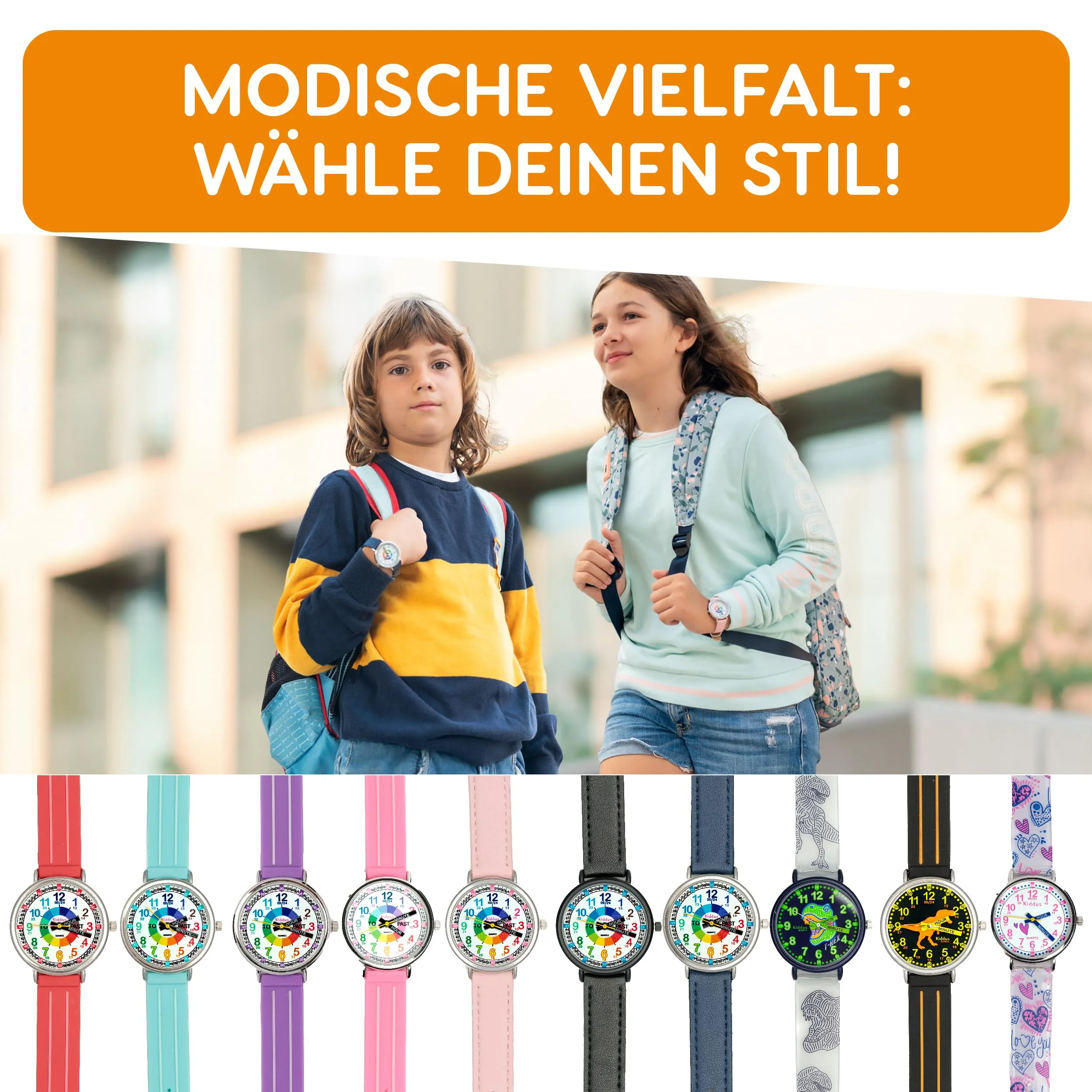 Kiddus Orologio Educativo Analogico per Bambini 5-10 Anni, Impermeabile 5ATM, Movimento Giapponese, Cuori - immagine 9