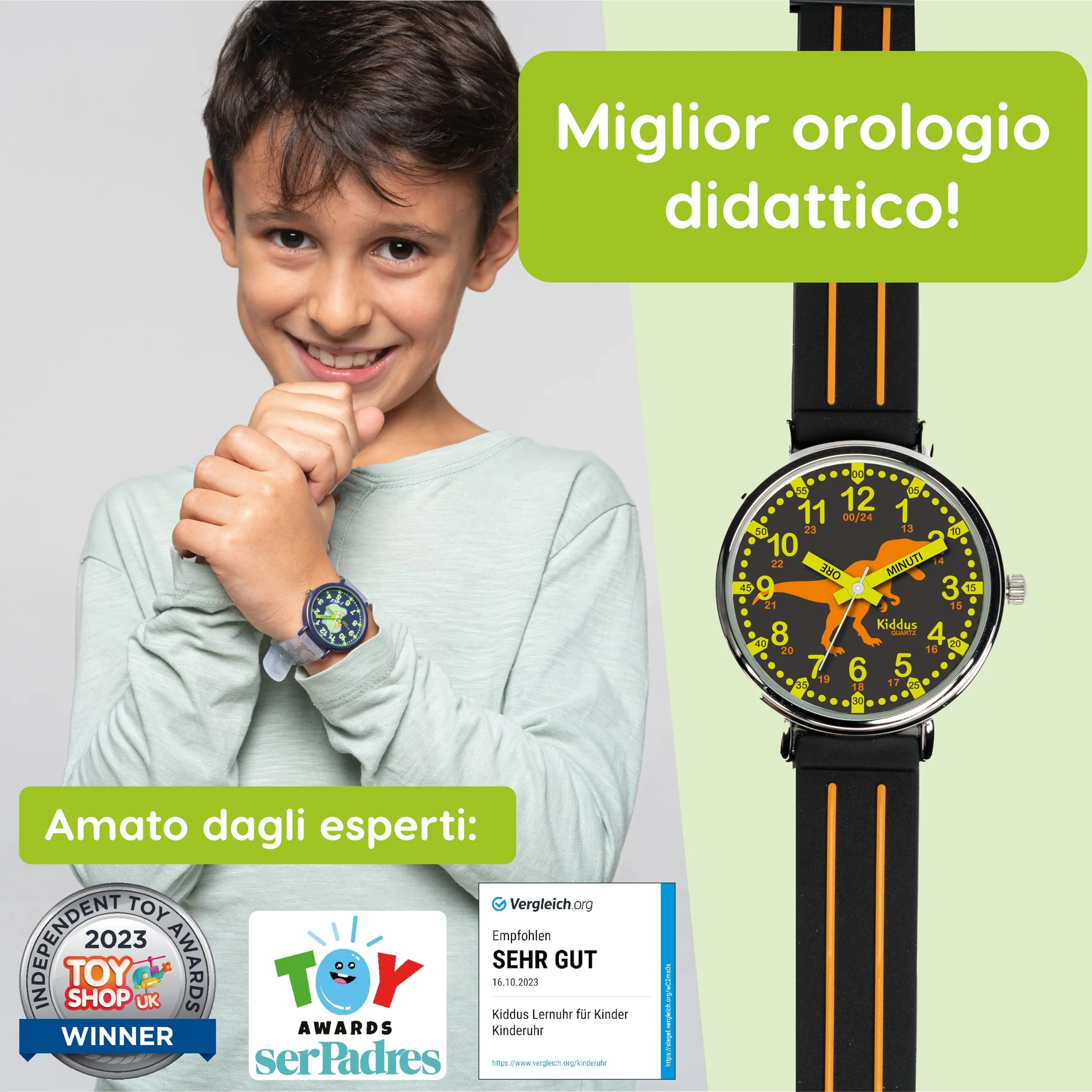 Kiddus Orologio Educativo Analogico per Bambini 5-10 Anni, Movimento Giapponese, KI10348B - immagine 2