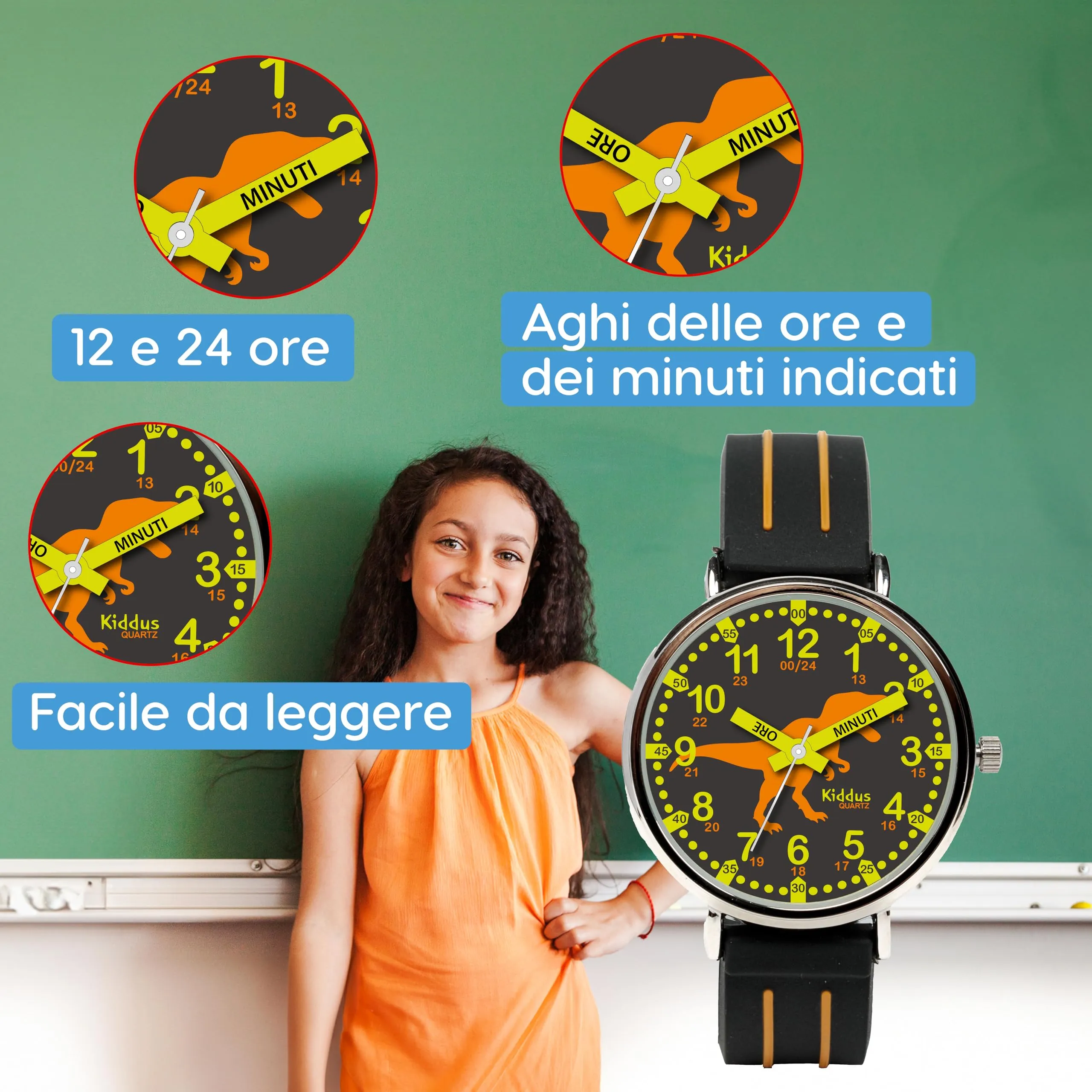 Kiddus Orologio Educativo Analogico per Bambini 5-10 Anni, Movimento Giapponese, KI10348B - immagine 4