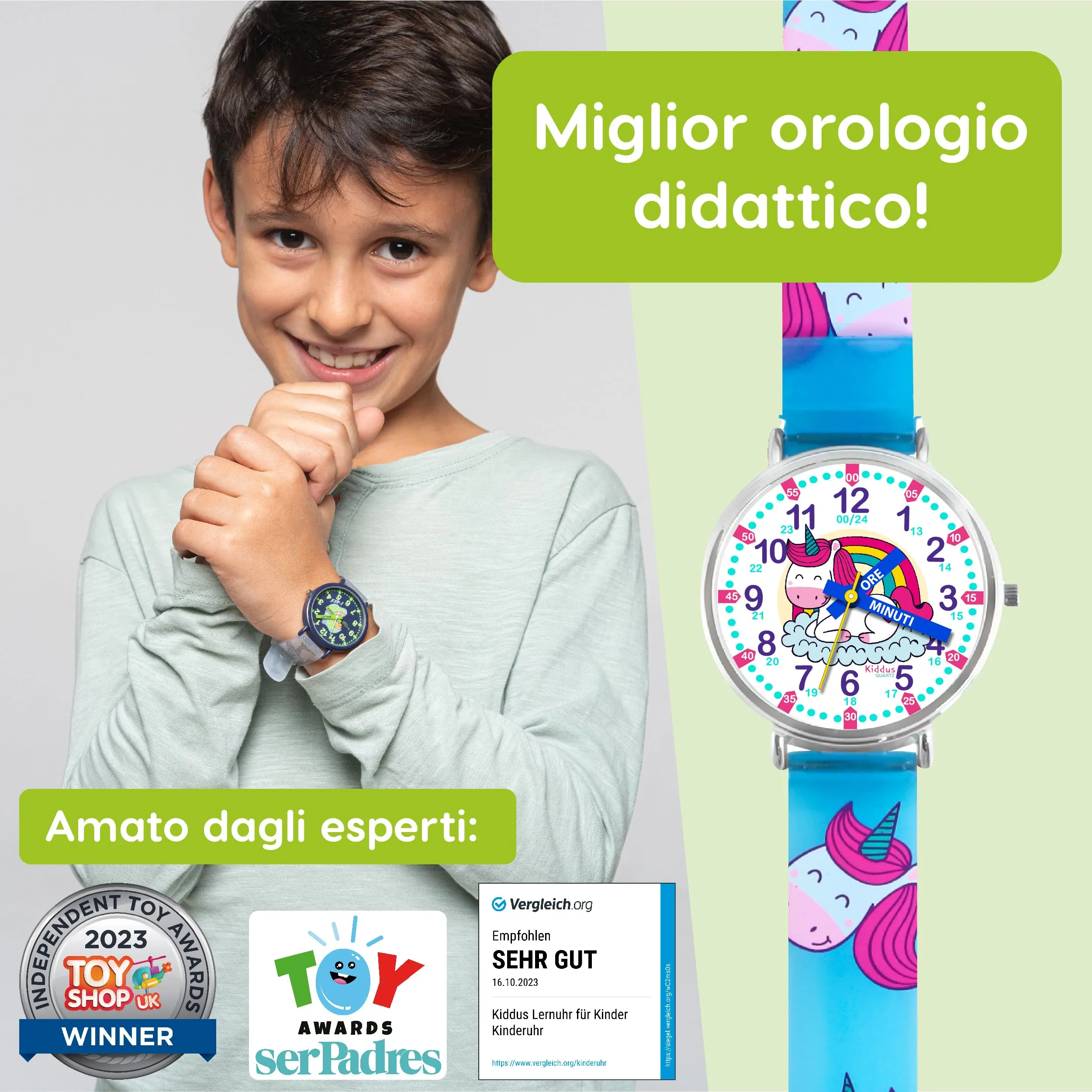 Kiddus Orologio Educativo Analogico per Bambini dai 5 ai 10 Anni, Movimento Giapponese - immagine 2