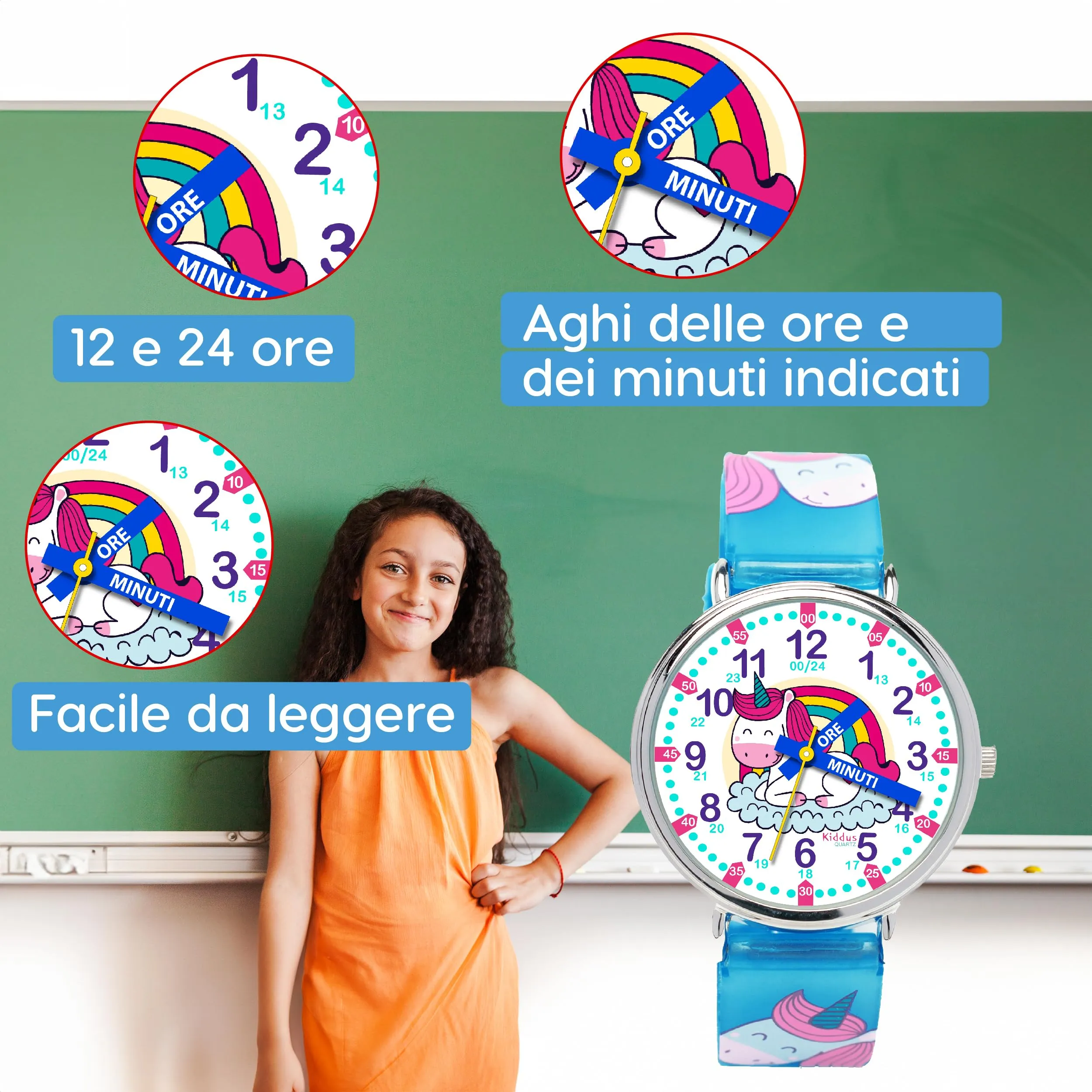 Kiddus Orologio Educativo Analogico per Bambini dai 5 ai 10 Anni, Movimento Giapponese - immagine 4