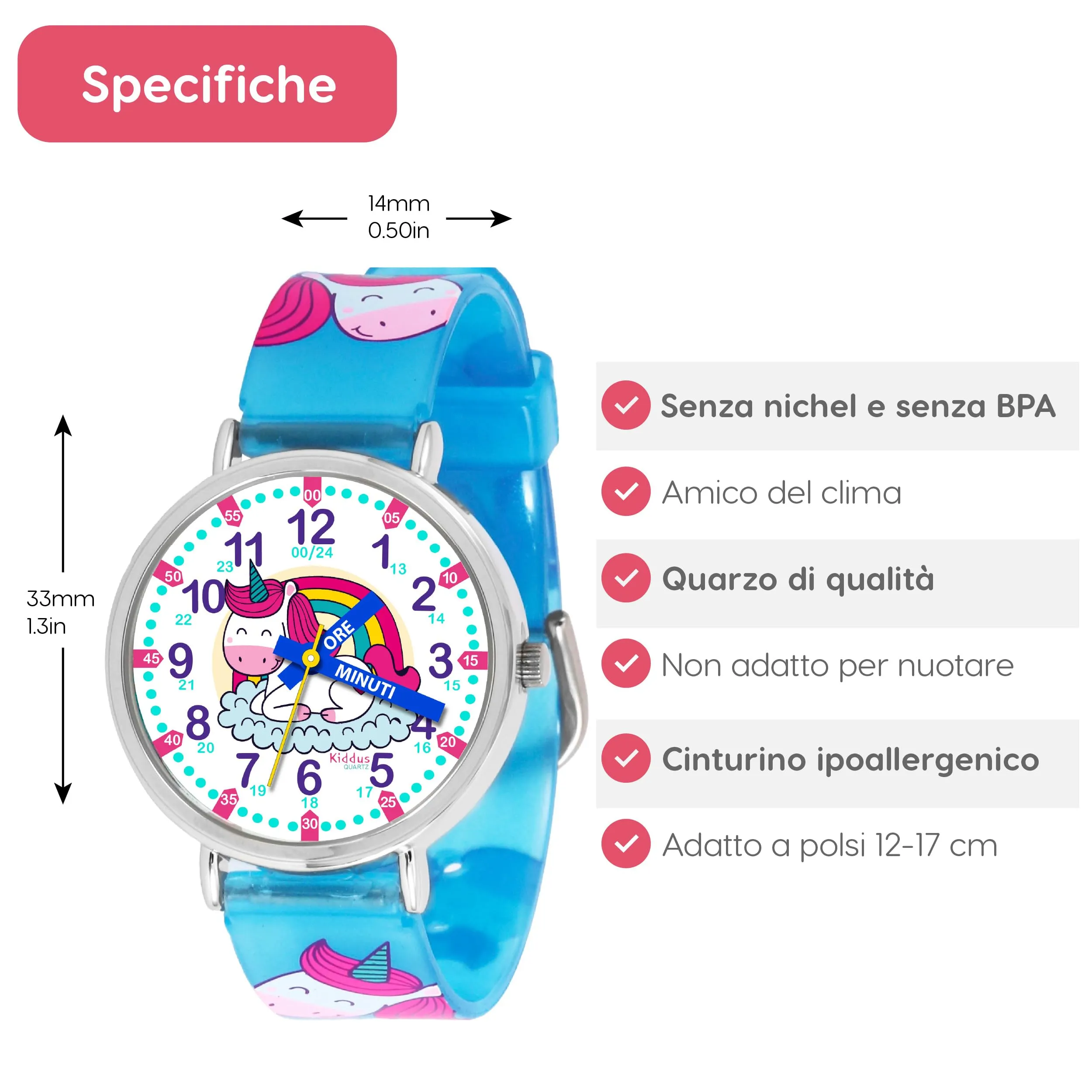 Kiddus Orologio Educativo Analogico per Bambini dai 5 ai 10 Anni, Movimento Giapponese - immagine 6