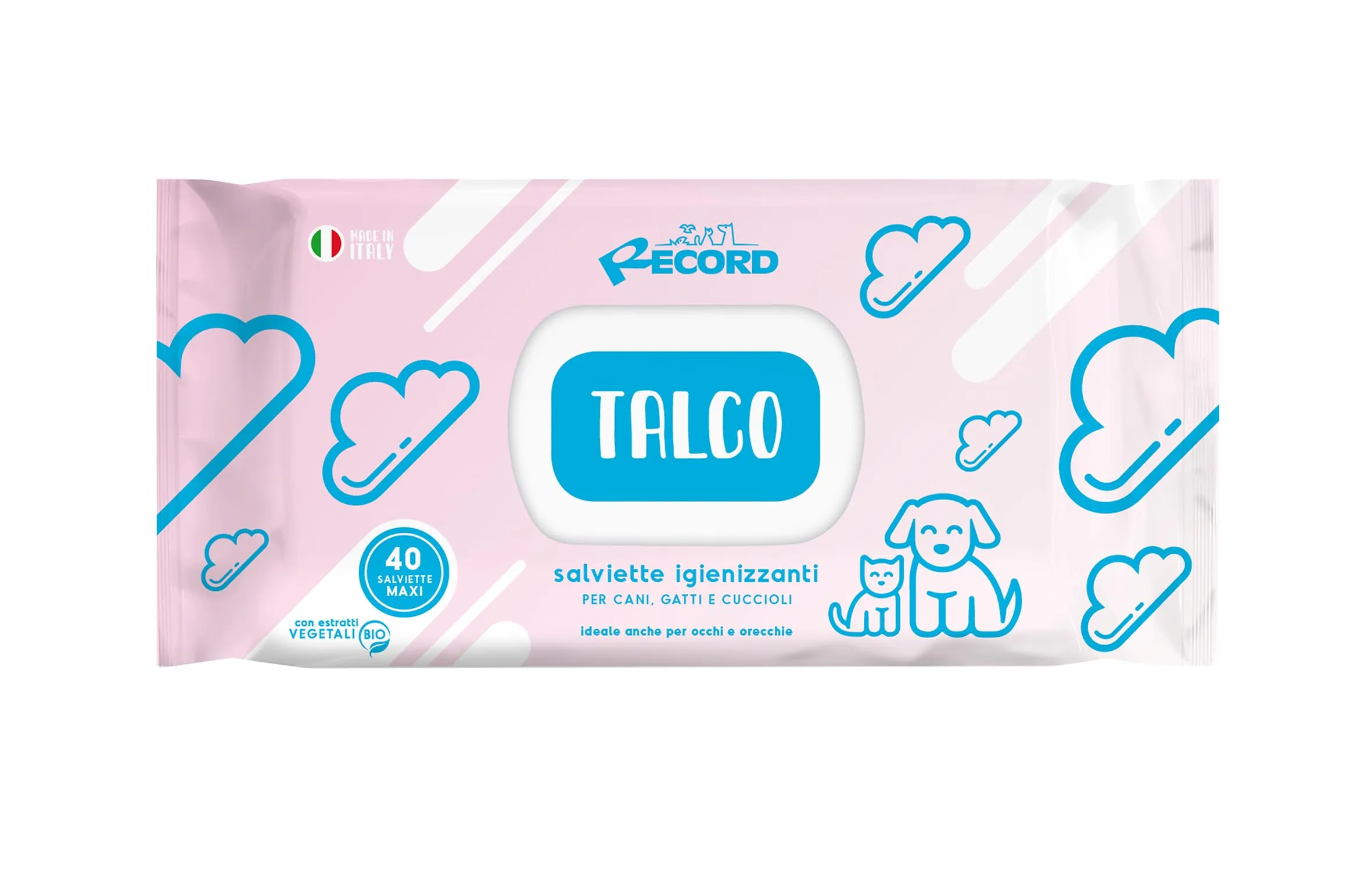 Record Salviette Igienizzanti per Cani e Gatti, Aroma Talco, 40 Pezzi - immagine 1