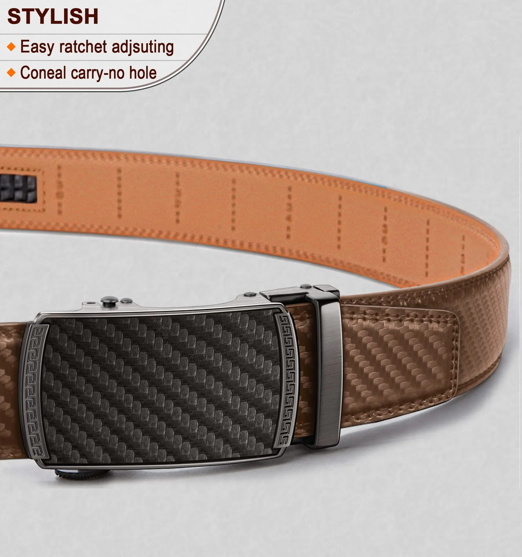 BULLIANT Cintura Uomo in Pelle con Fibbia Automatica a Cricchetto 35mm, Fulvo2945, 110cm - immagine 2