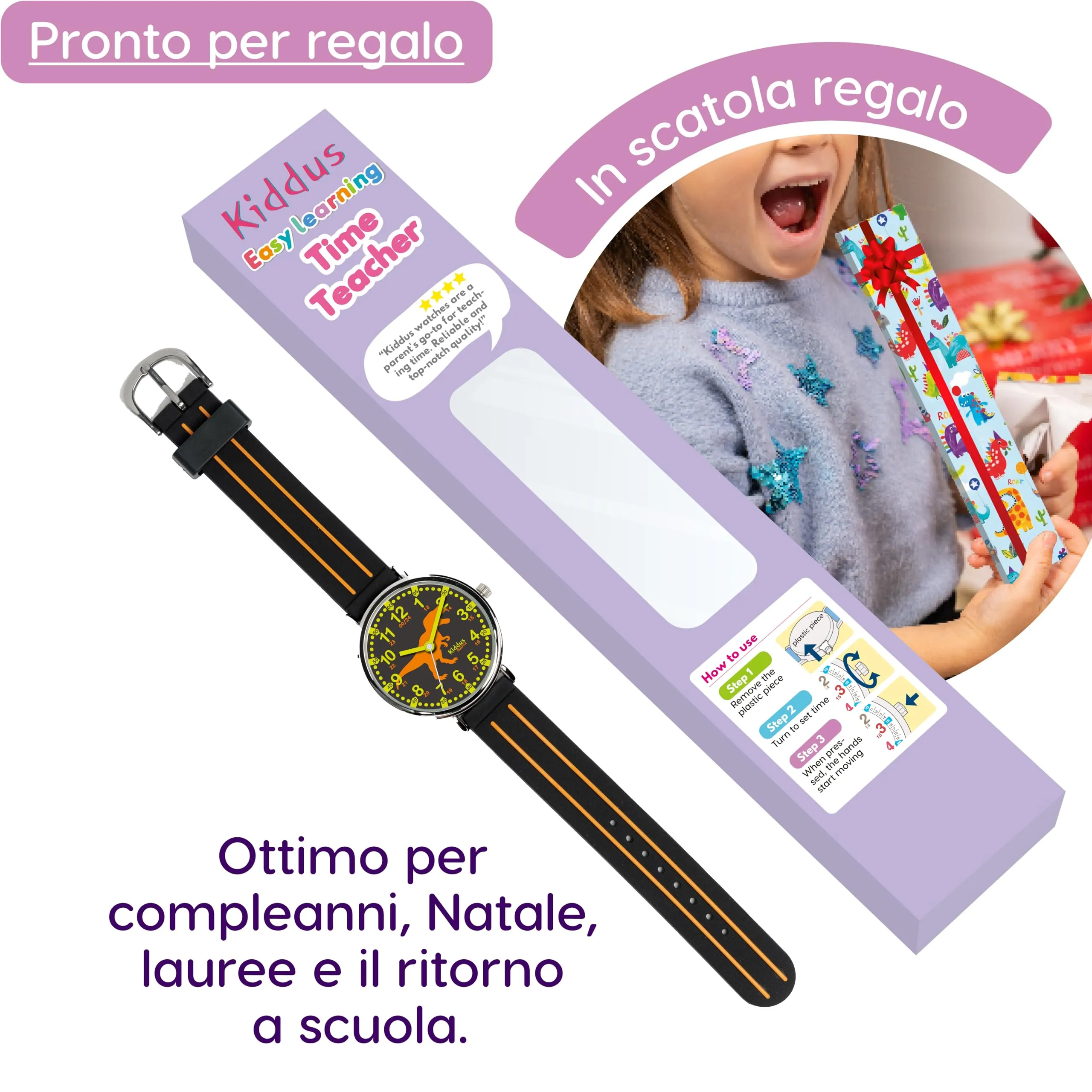 Kiddus Orologio Educativo Analogico per Bambini 5-10 Anni, Movimento Giapponese - immagine 2