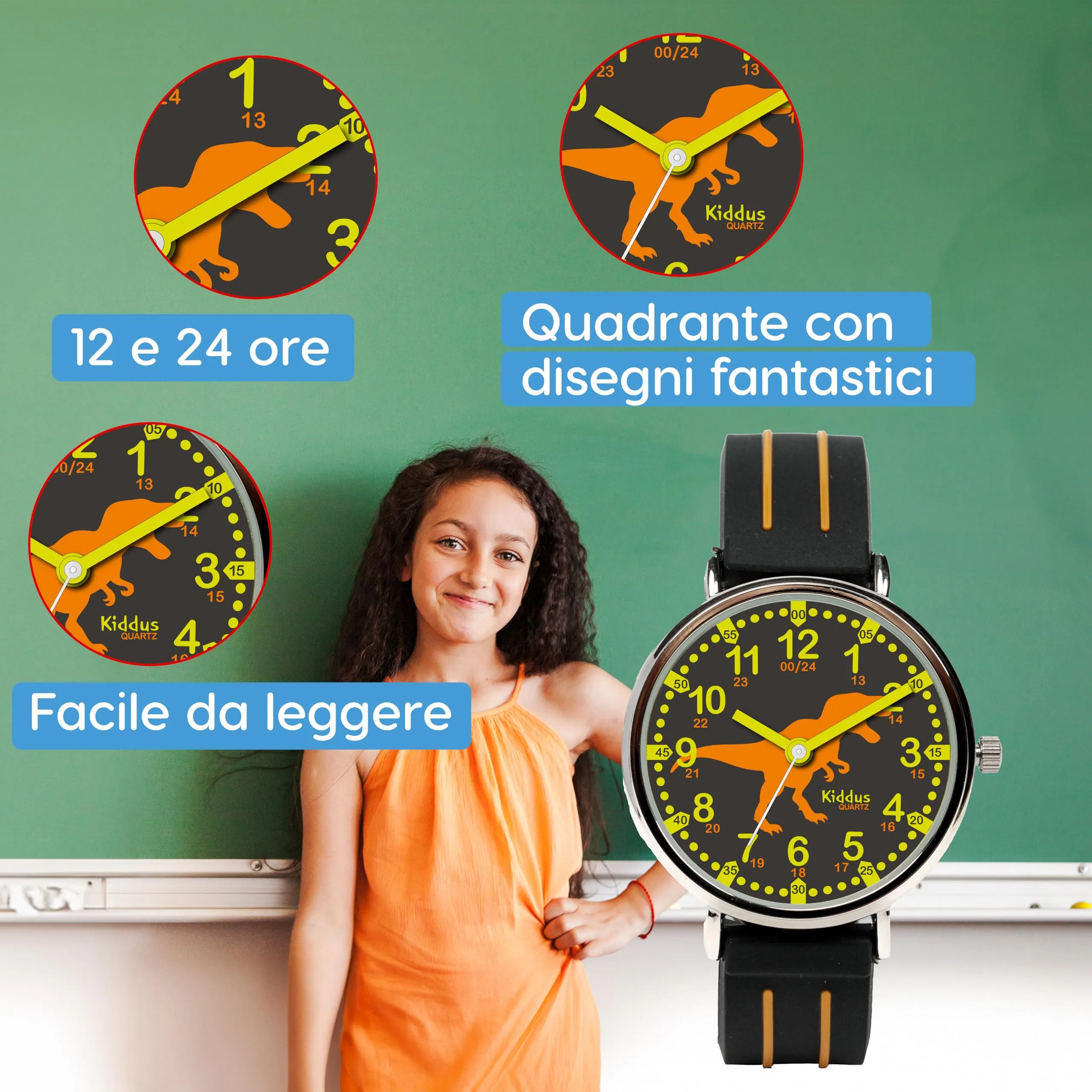 Kiddus Orologio Educativo Analogico per Bambini 5-10 Anni, Movimento Giapponese - immagine 3