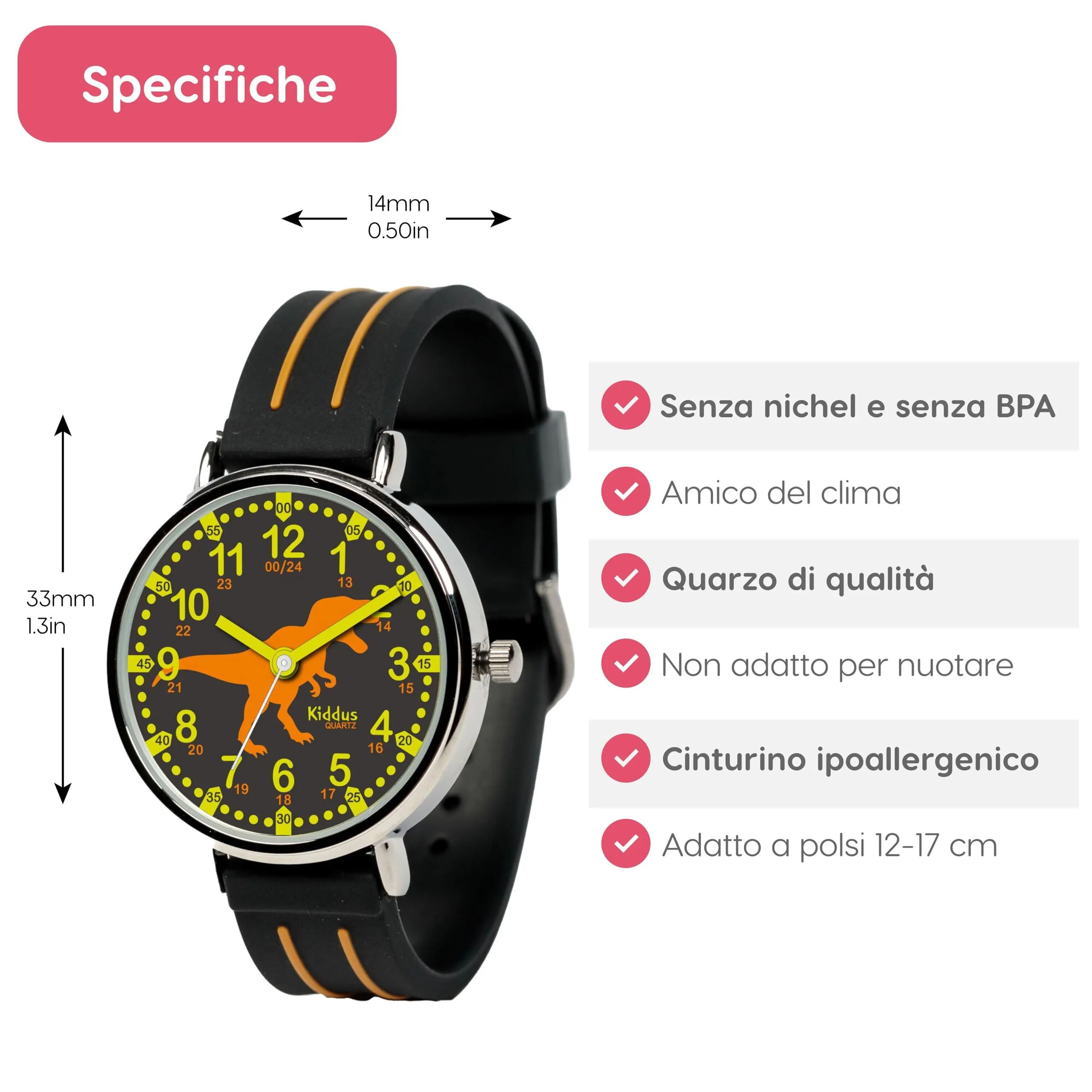 Kiddus Orologio Educativo Analogico per Bambini 5-10 Anni, Movimento Giapponese - immagine 5