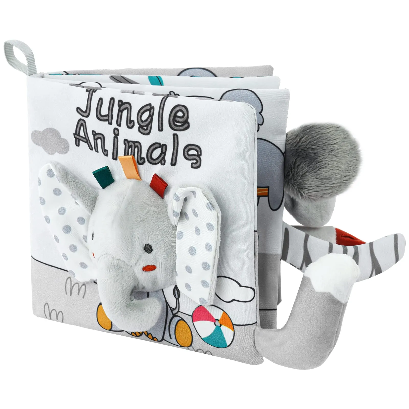Vicloon Libro di Stoffa Interattivo per Bambini e Neonati, 4 Pagine, Sensoriale con Suono, Elefante - immagine 1