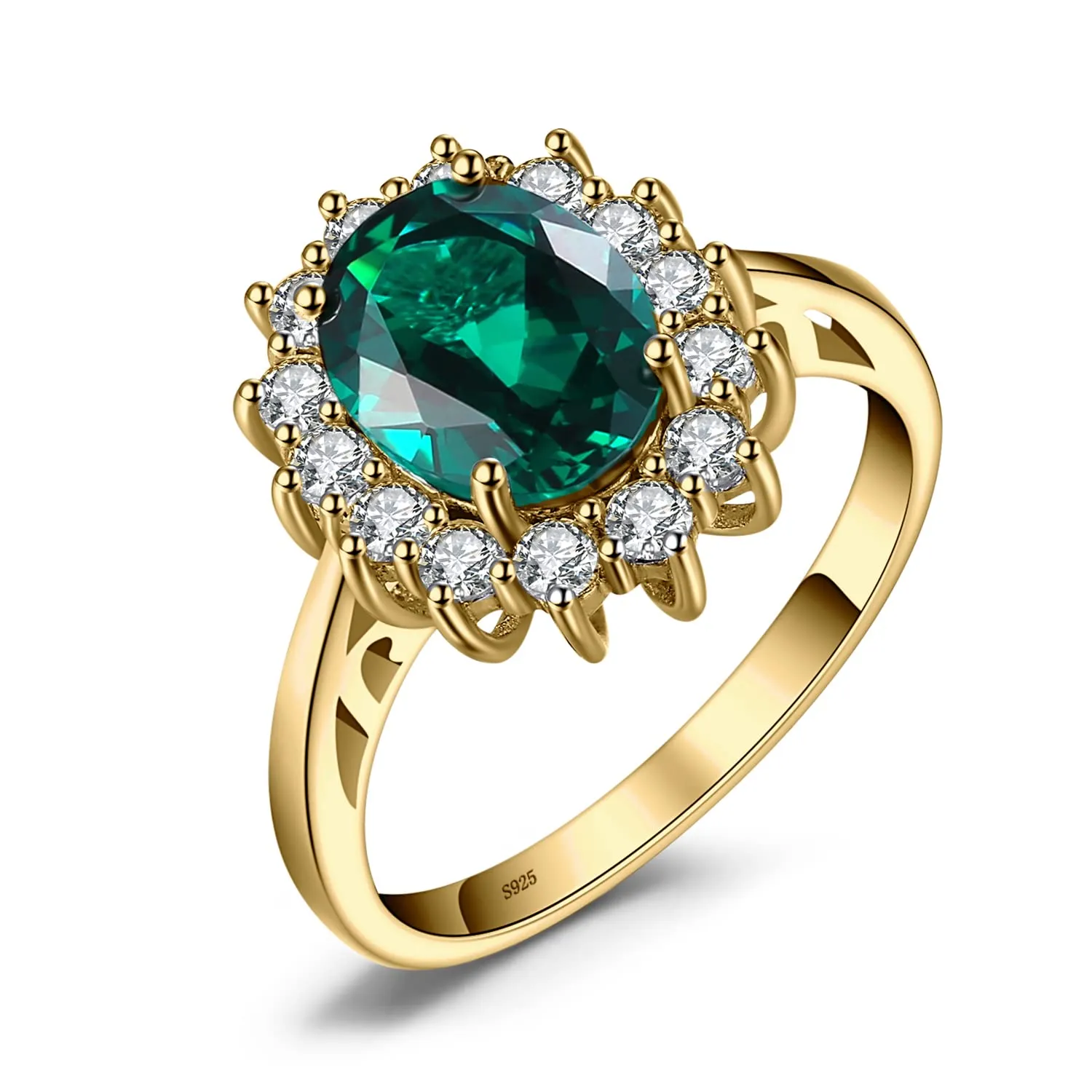 JewelryPalace Anello Halo in Argento 925 con Smeraldo Verde Simulato e Zirconi, Set Gioielli in Oro - immagine 1