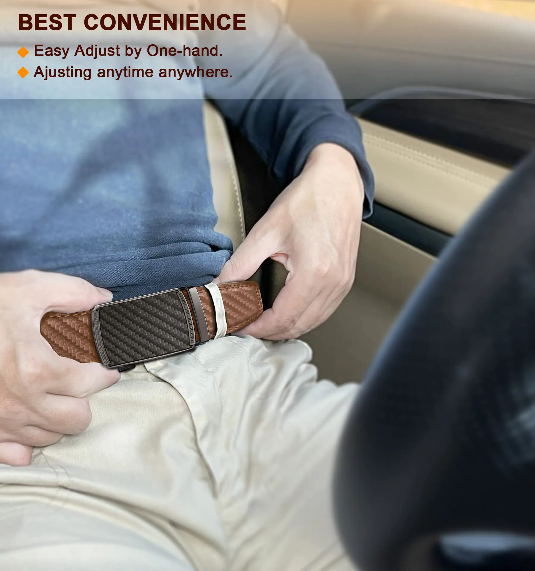 BULLIANT Cintura Uomo in Pelle con Fibbia Automatica a Cricchetto 35mm, Fulvo, 125cm - immagine 8