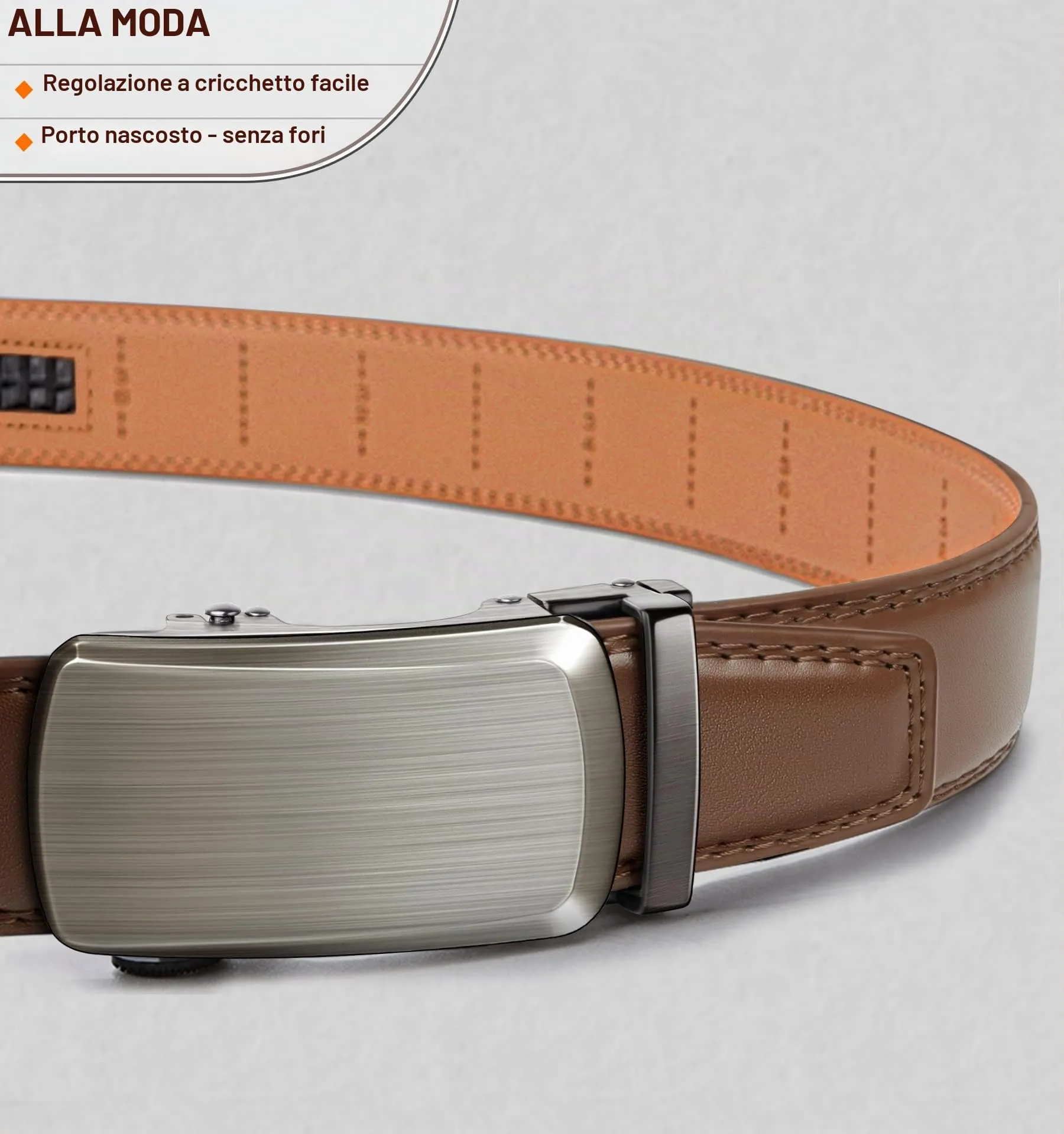 BULLIANT Cintura Uomo in Pelle con Fibbia Automatica a Cricchetto 35mm, Fulvo2948, 120cm - immagine 2