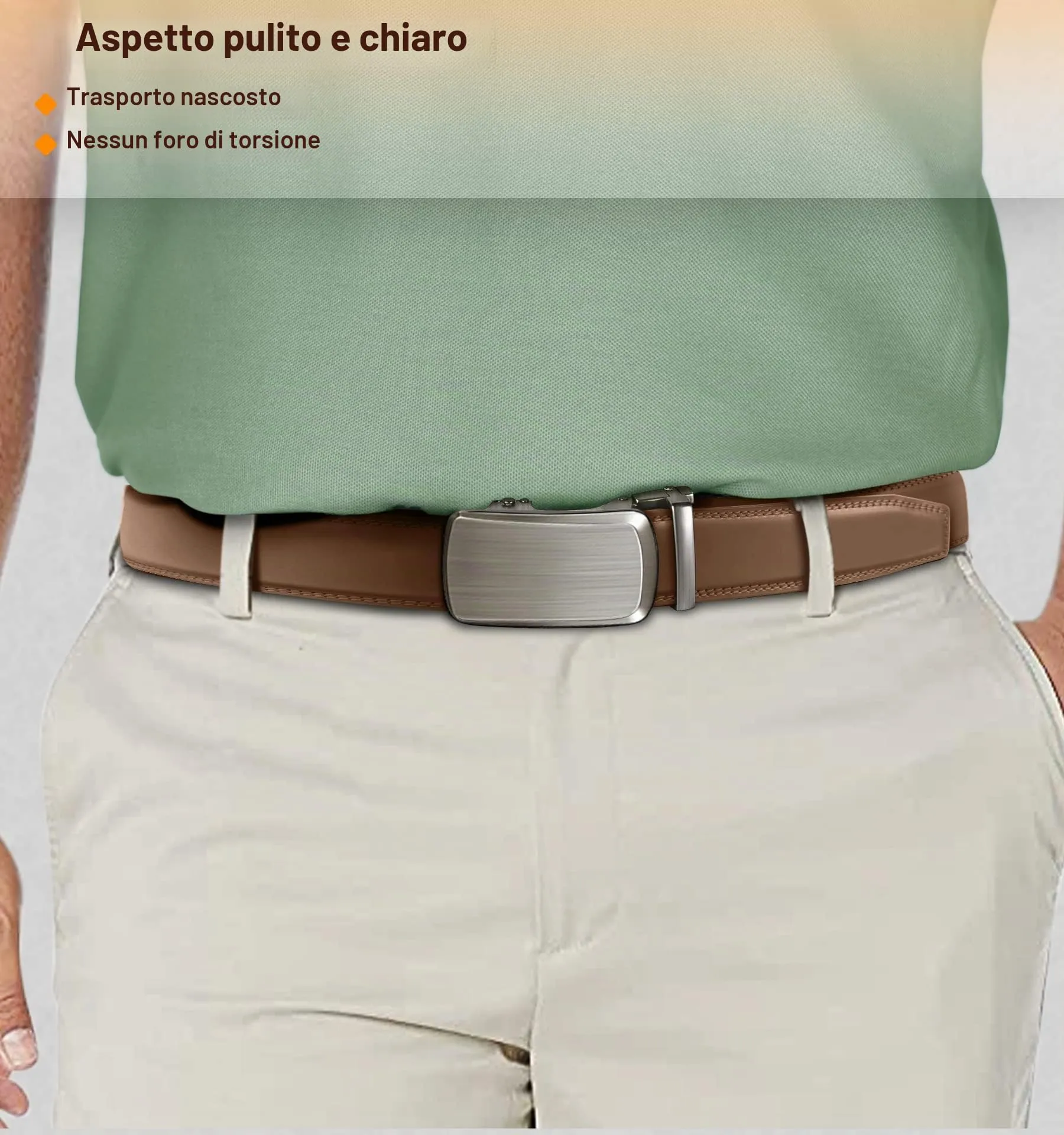 BULLIANT Cintura Uomo in Pelle con Fibbia Automatica a Cricchetto 35mm, Fulvo2948, 120cm - immagine 7