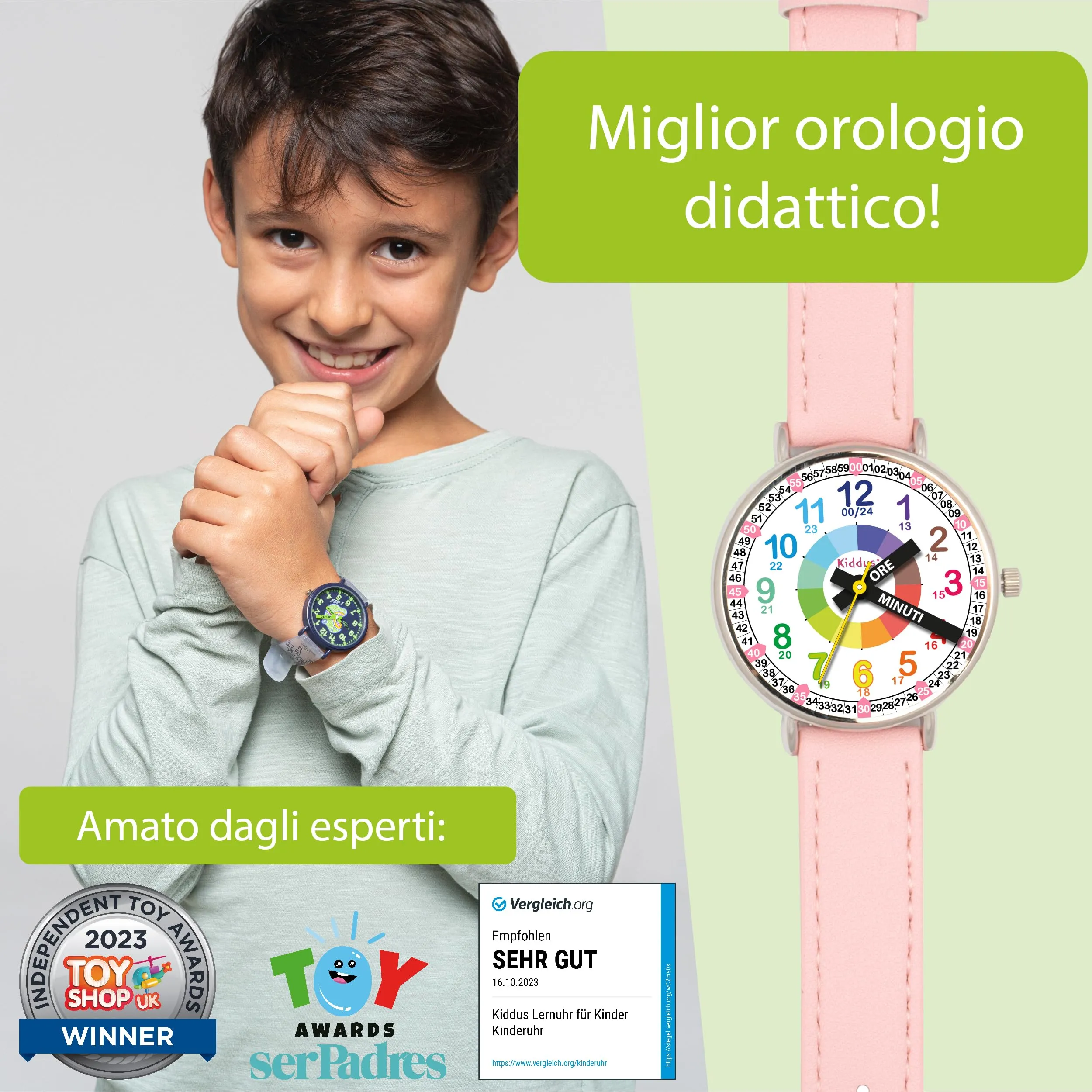 Kiddus Orologio Educativo Analogico per Bambini 5-10 Anni, Movimento Giapponese - immagine 2