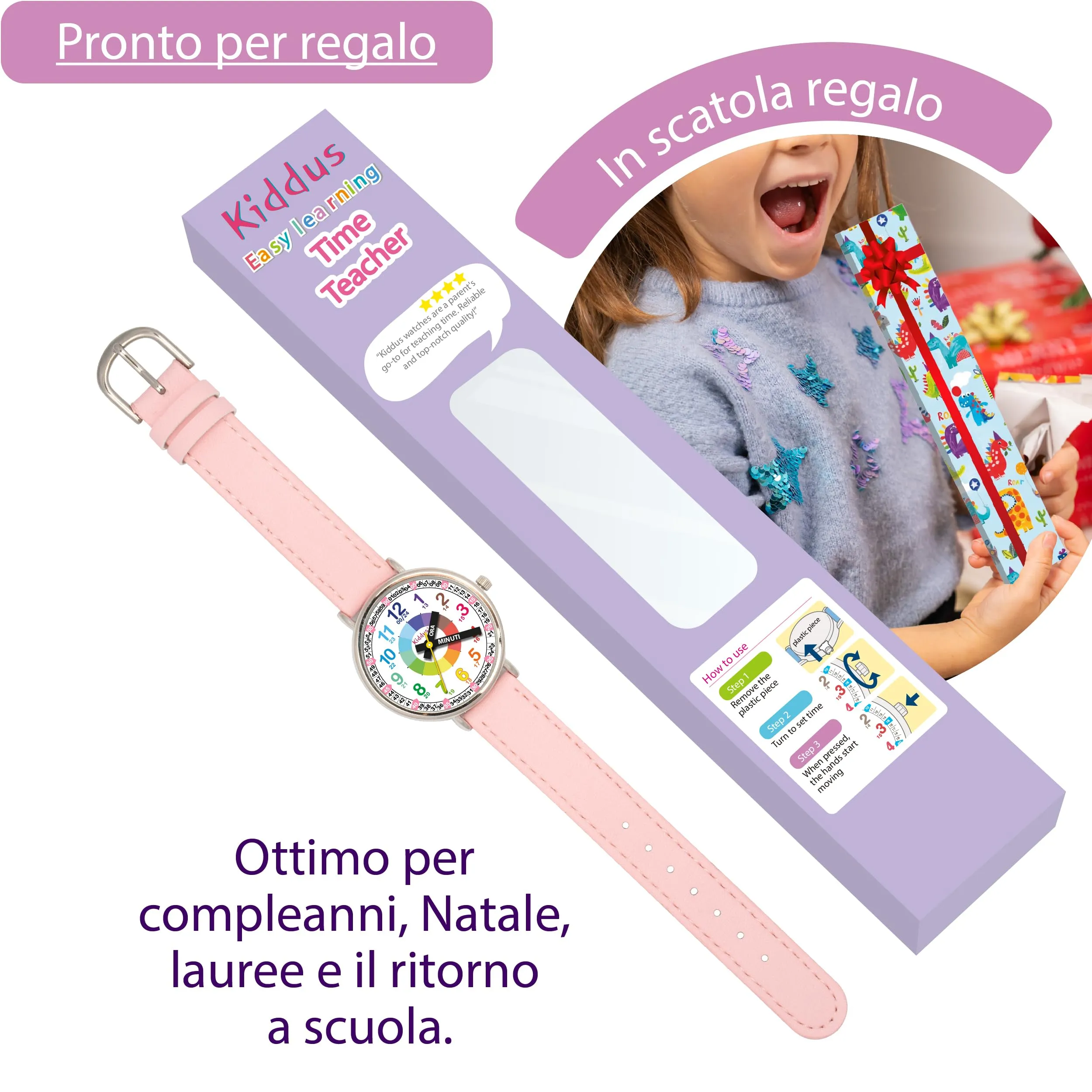 Kiddus Orologio Educativo Analogico per Bambini 5-10 Anni, Movimento Giapponese - immagine 3