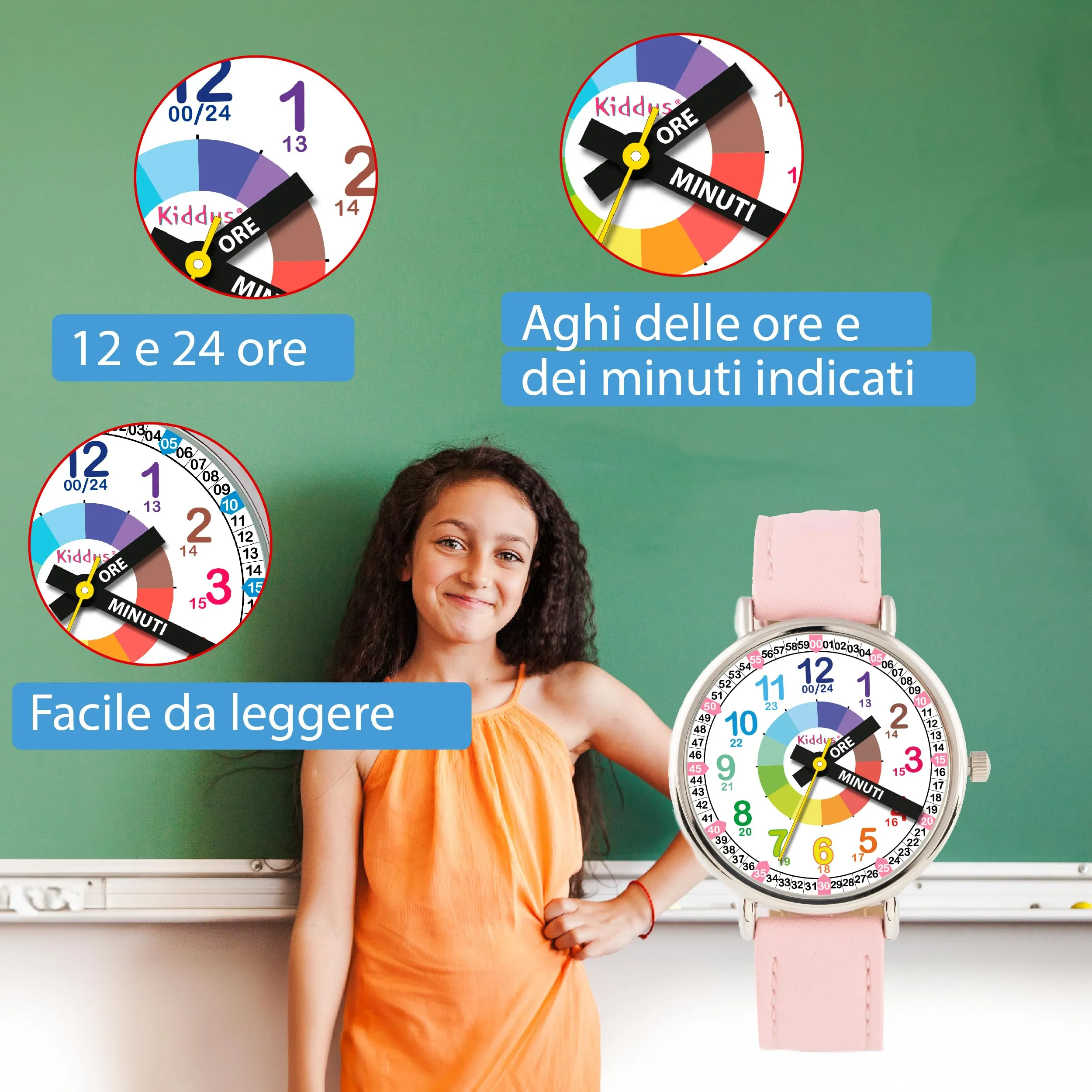 Kiddus Orologio Educativo Analogico per Bambini 5-10 Anni, Movimento Giapponese - immagine 4