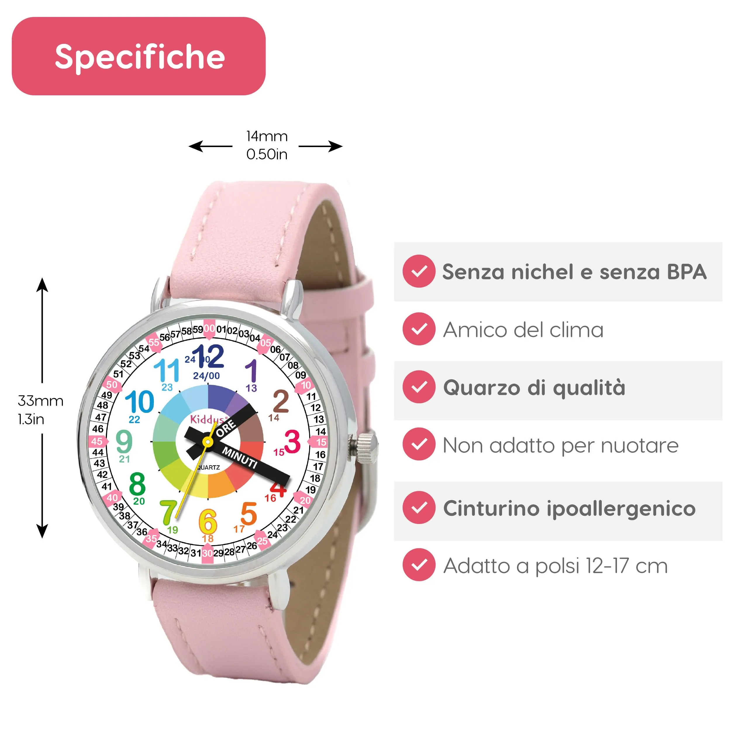 Kiddus Orologio Educativo Analogico per Bambini 5-10 Anni, Movimento Giapponese - immagine 6