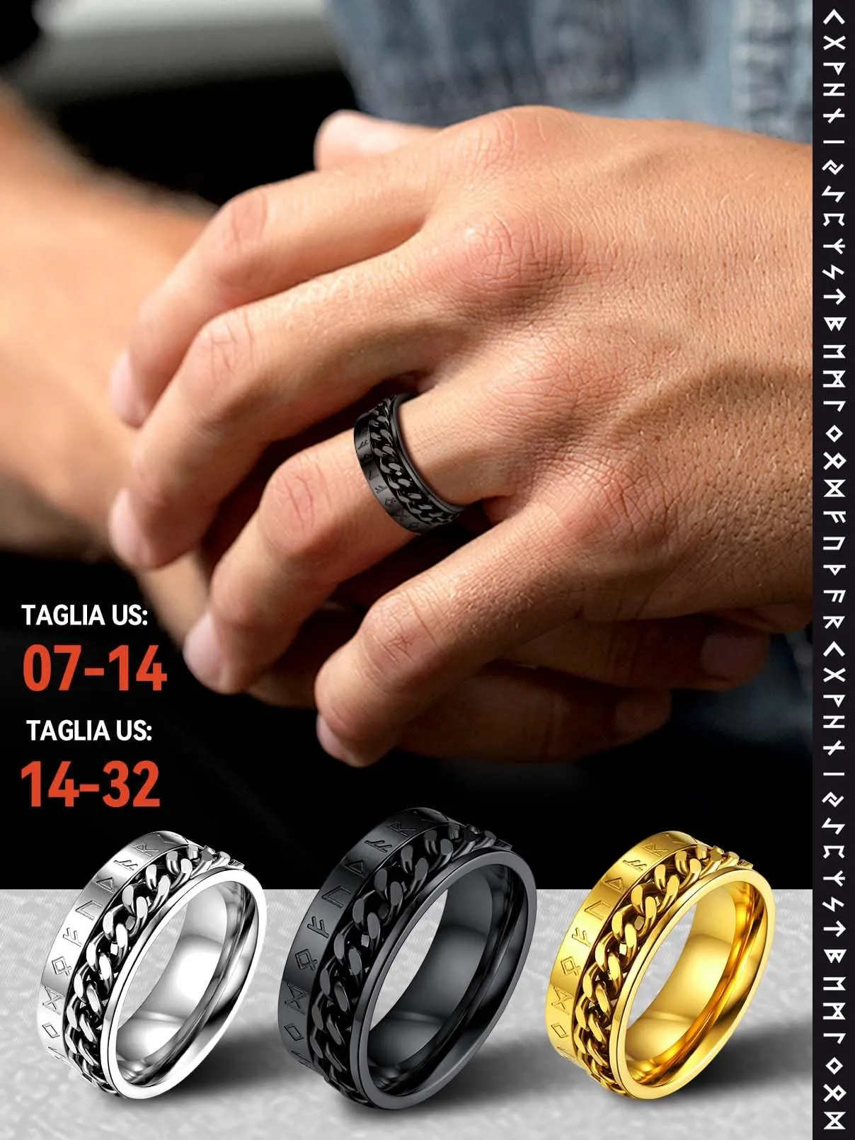 FaithHeart Anello Vichingo a Catena Ruotabile Personalizzabile in Acciaio Inossidabile, Taglia IT 14-32 - immagine 5