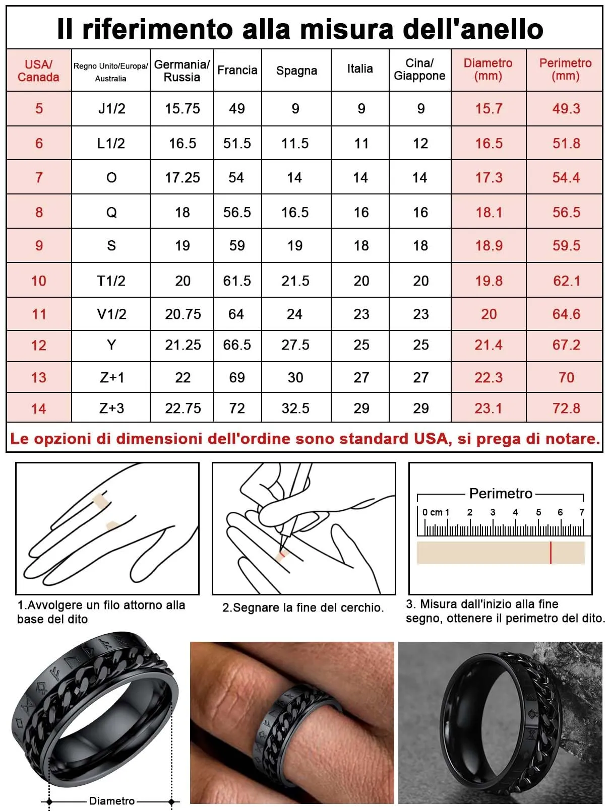 FaithHeart Anello Vichingo a Catena Ruotabile Personalizzabile in Acciaio Inossidabile, Taglia IT 14-32 - immagine 7