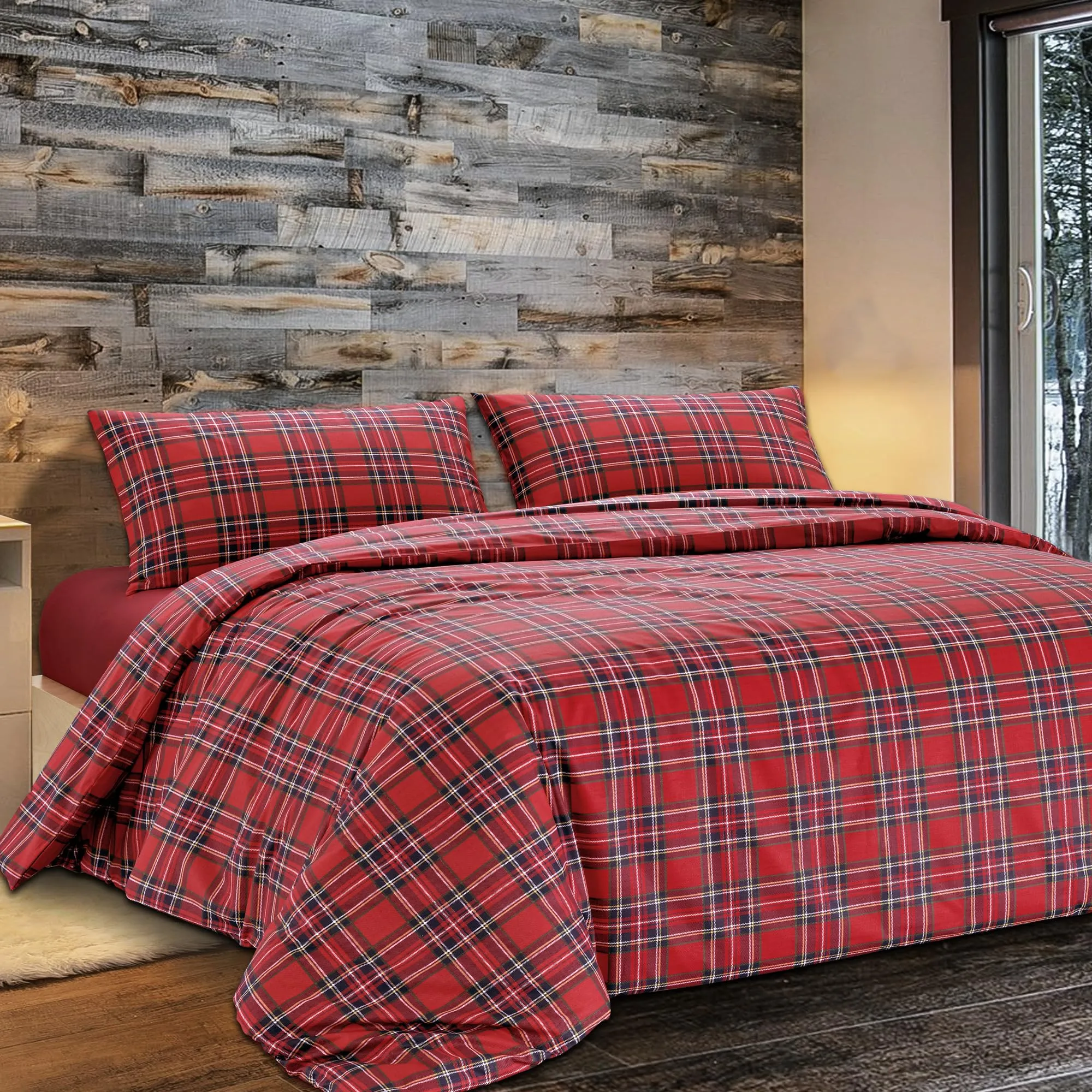 Dorian Home Copripiumino Matrimoniale in Cotone 250x210 cm con 2 Federe, Scozzese Rosso - immagine 1