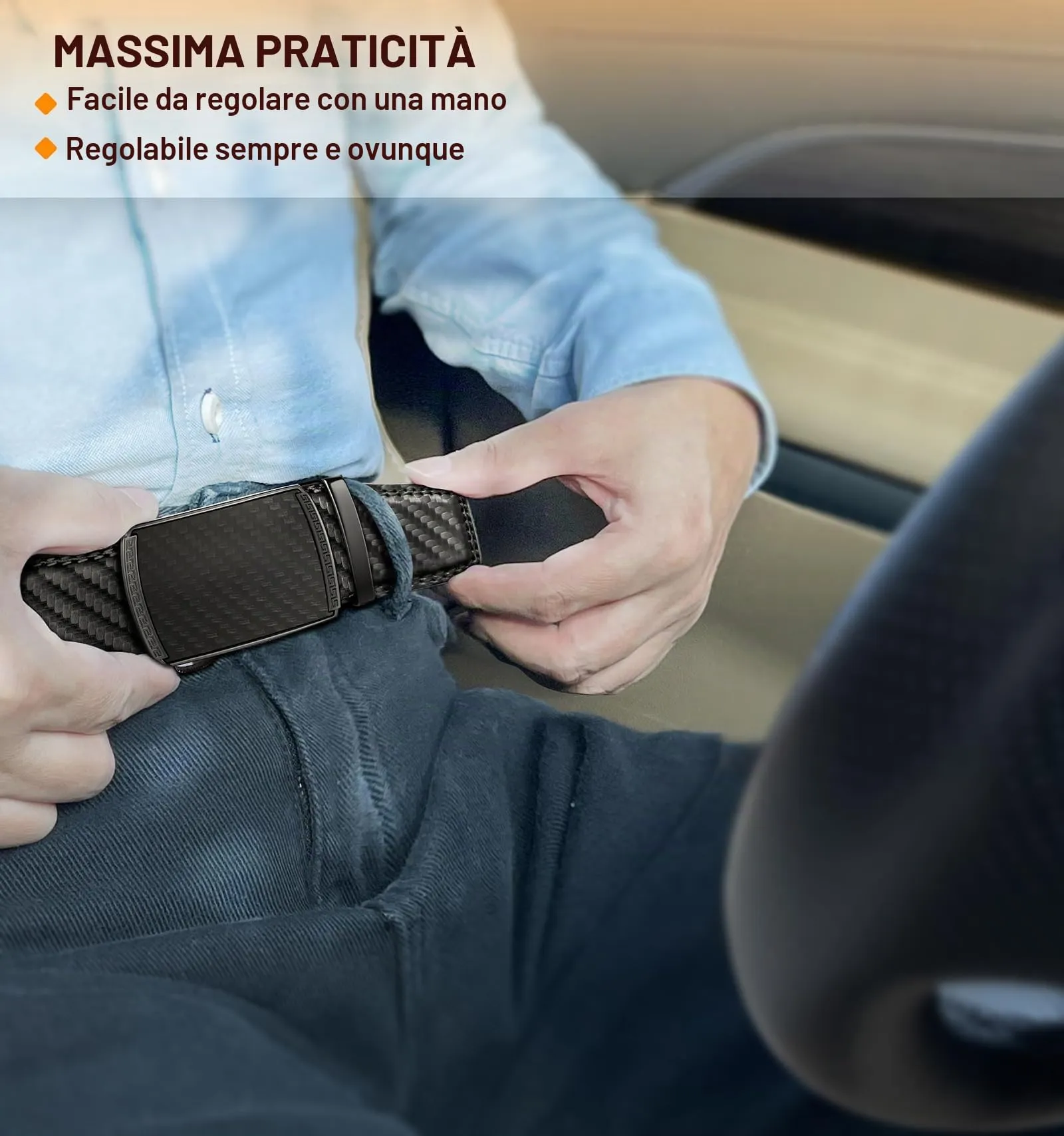 BULLIANT Cintura Uomo in Pelle con Fibbia Automatica a Cricchetto 35mm, Nero 2943, 110cm - immagine 8
