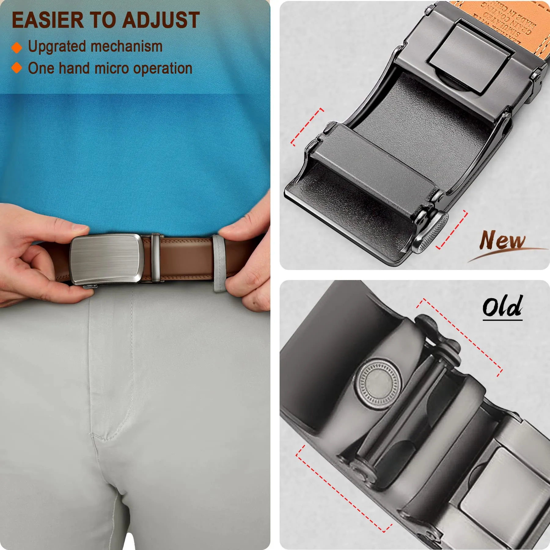 BULLIANT Cintura Uomo in Pelle con Fibbia Automatica a Cricchetto 35mm, Fulvo2948, 140cm/42-48 vita regolabile - immagine 5