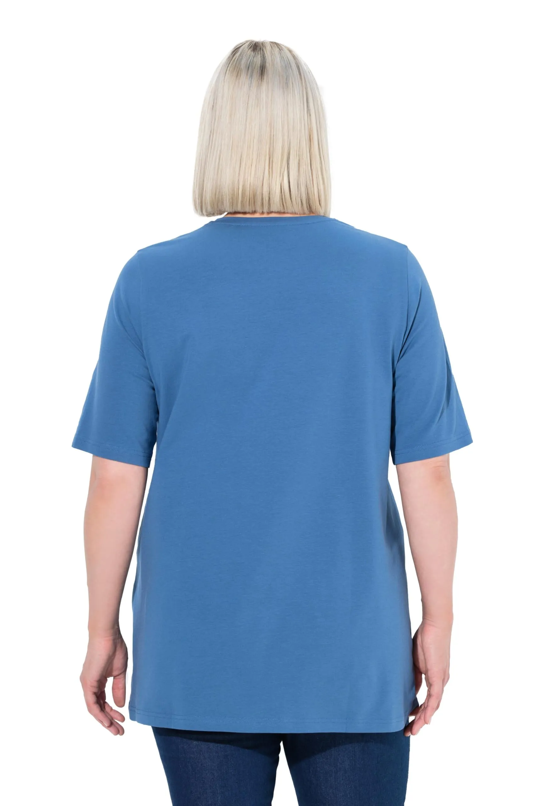 Ulla Popken T-Shirt con Scollo a V e Mezze Maniche Blue Jeans 515283721-66+ - immagine 2
