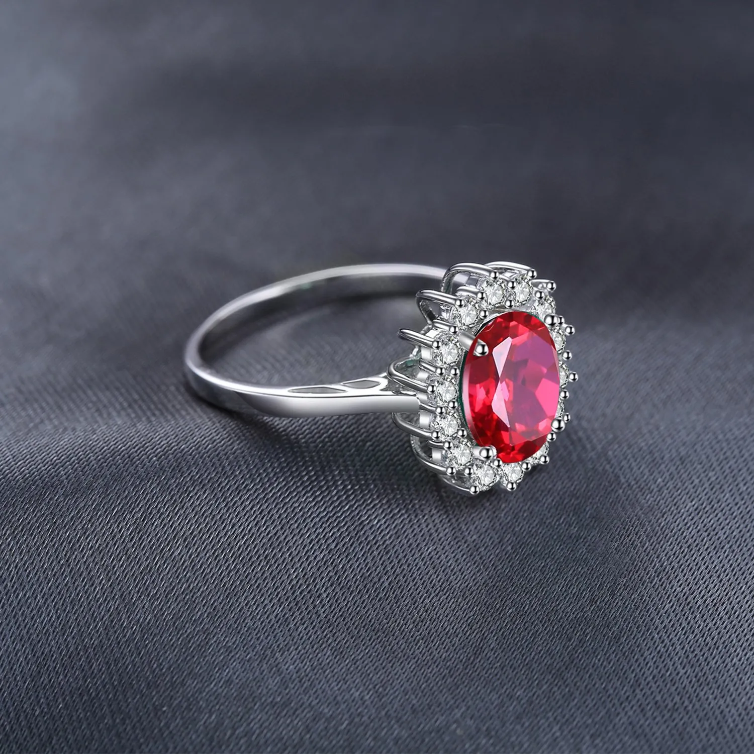 JewelryPalace Anello Halo in Argento 925 con Rubino Rosso Creato e Zirconi - immagine 5