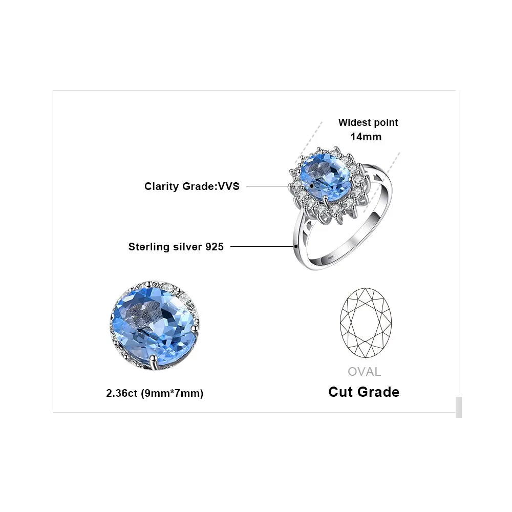 JewelryPalace Anello Halo Donna Argento 925 con Topazio Azzurro Naturale e Zirconi, Taglia 16 - immagine 2