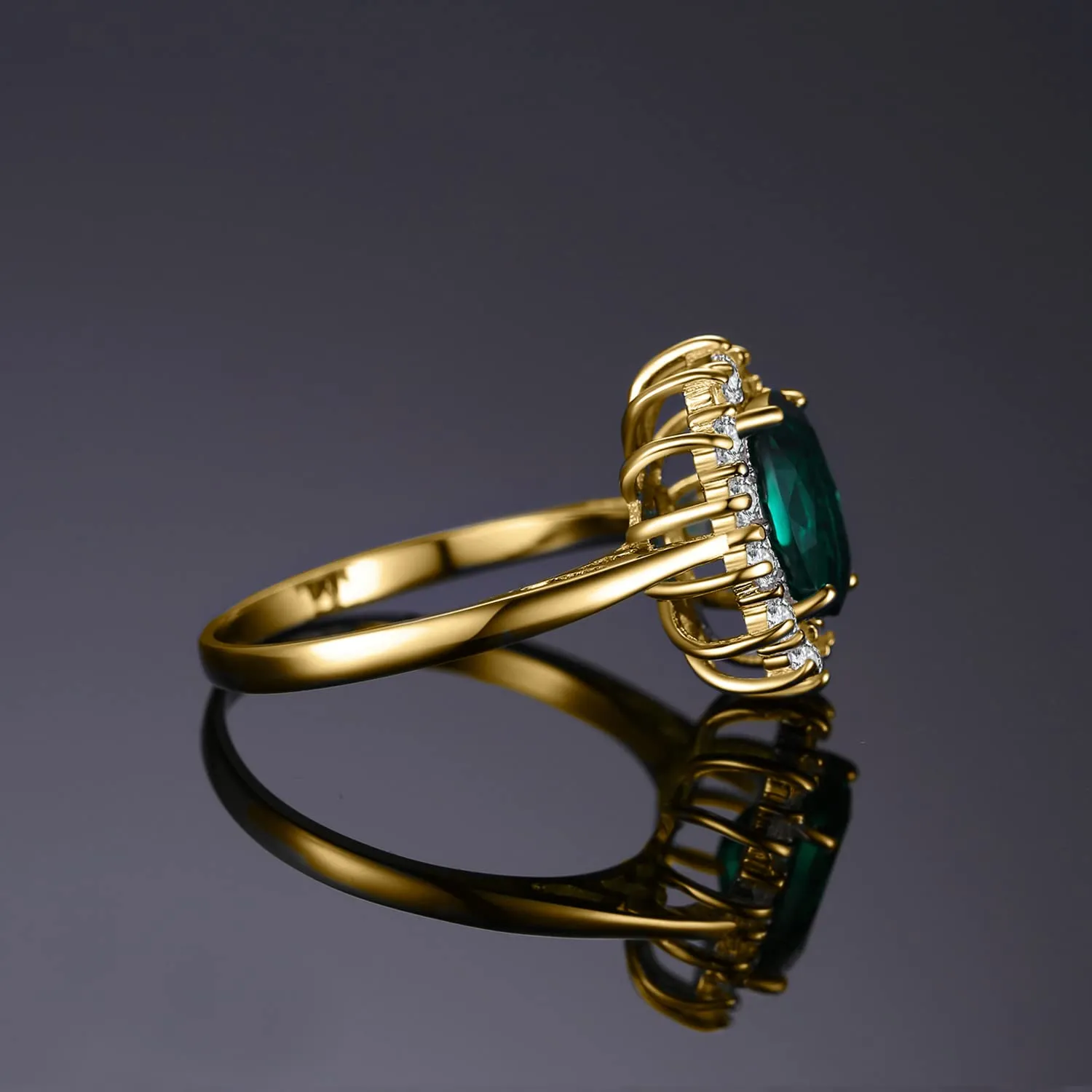JewelryPalace Anello Halo in Argento 925 con Smeraldo Verde Simulato e Fedina in Oro con Zirconi, Set Gioielli 13 - immagine 3