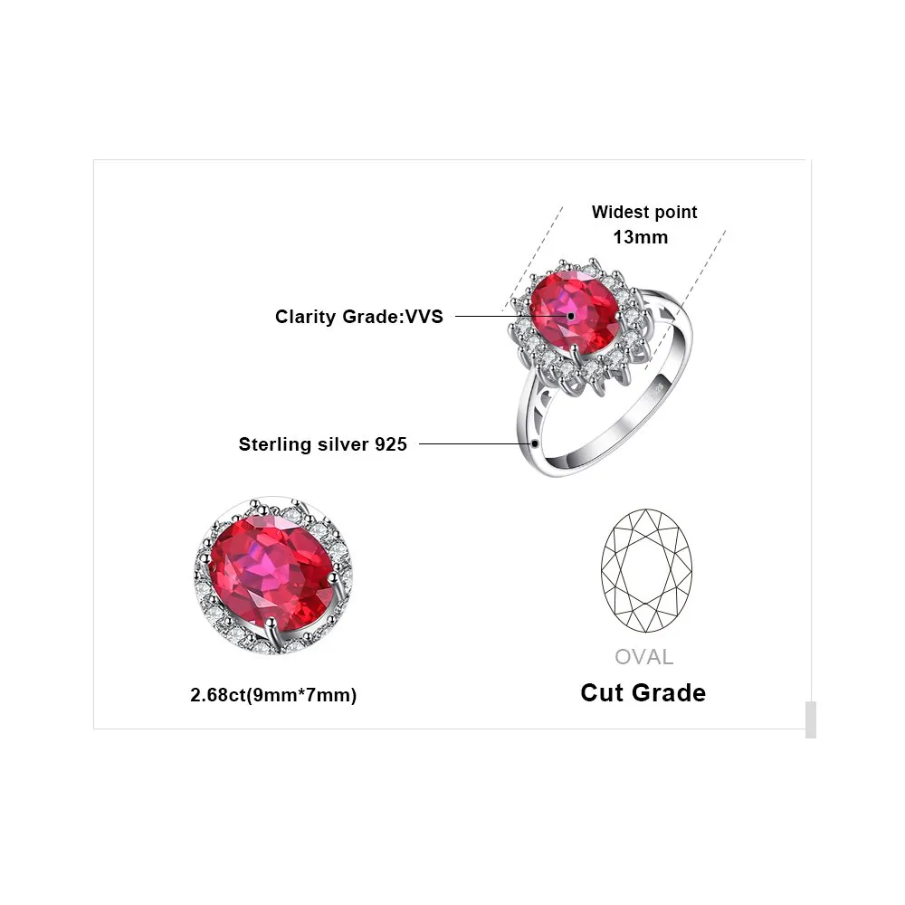 JewelryPalace Anello Halo Donna in Argento 925 con Rubino Rosso Creato e Zirconi, Taglia 25 - immagine 2