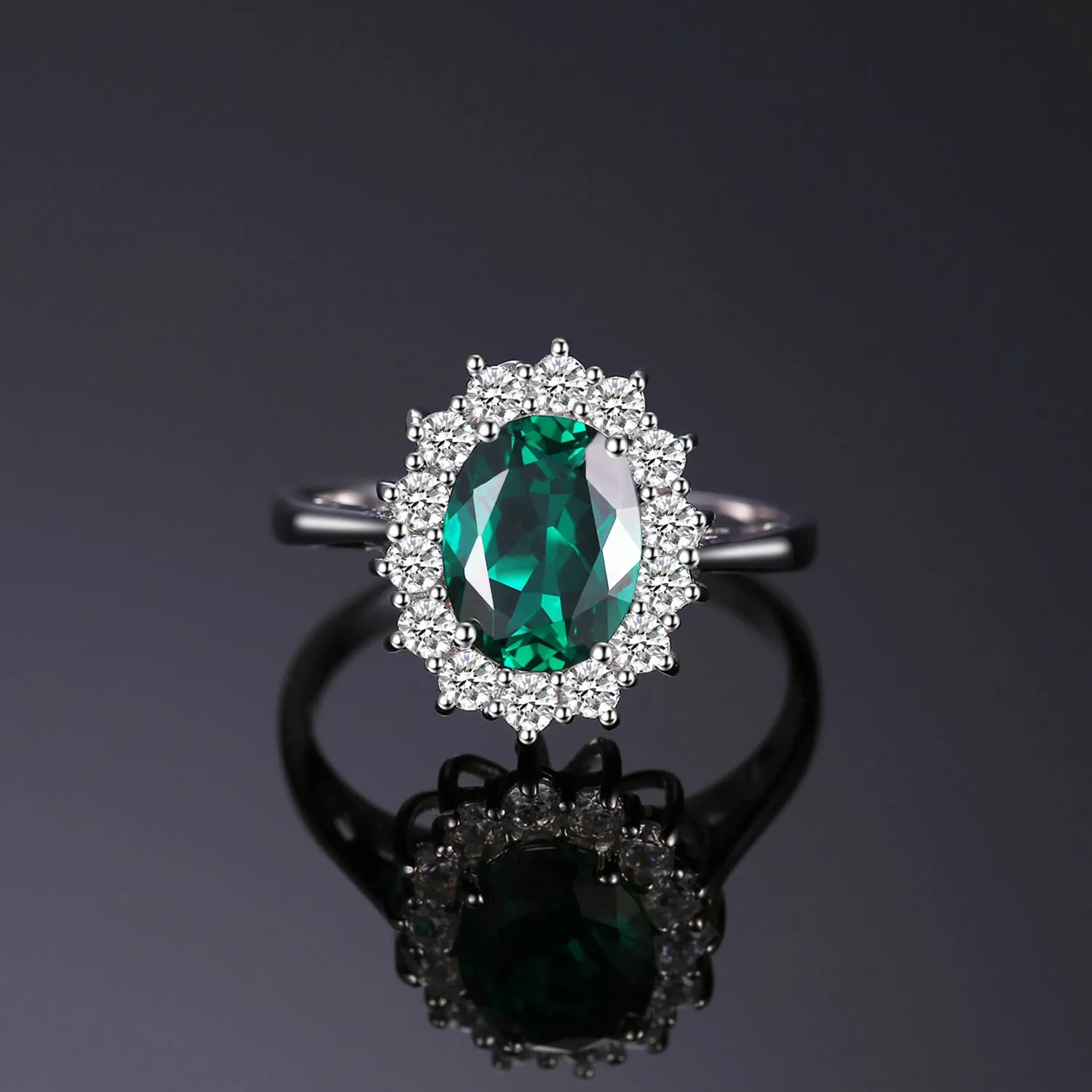 JewelryPalace Anello Halo in Argento 925 con Smeraldo Verde Simulato e Zirconi, Taglia 9.5 - immagine 3