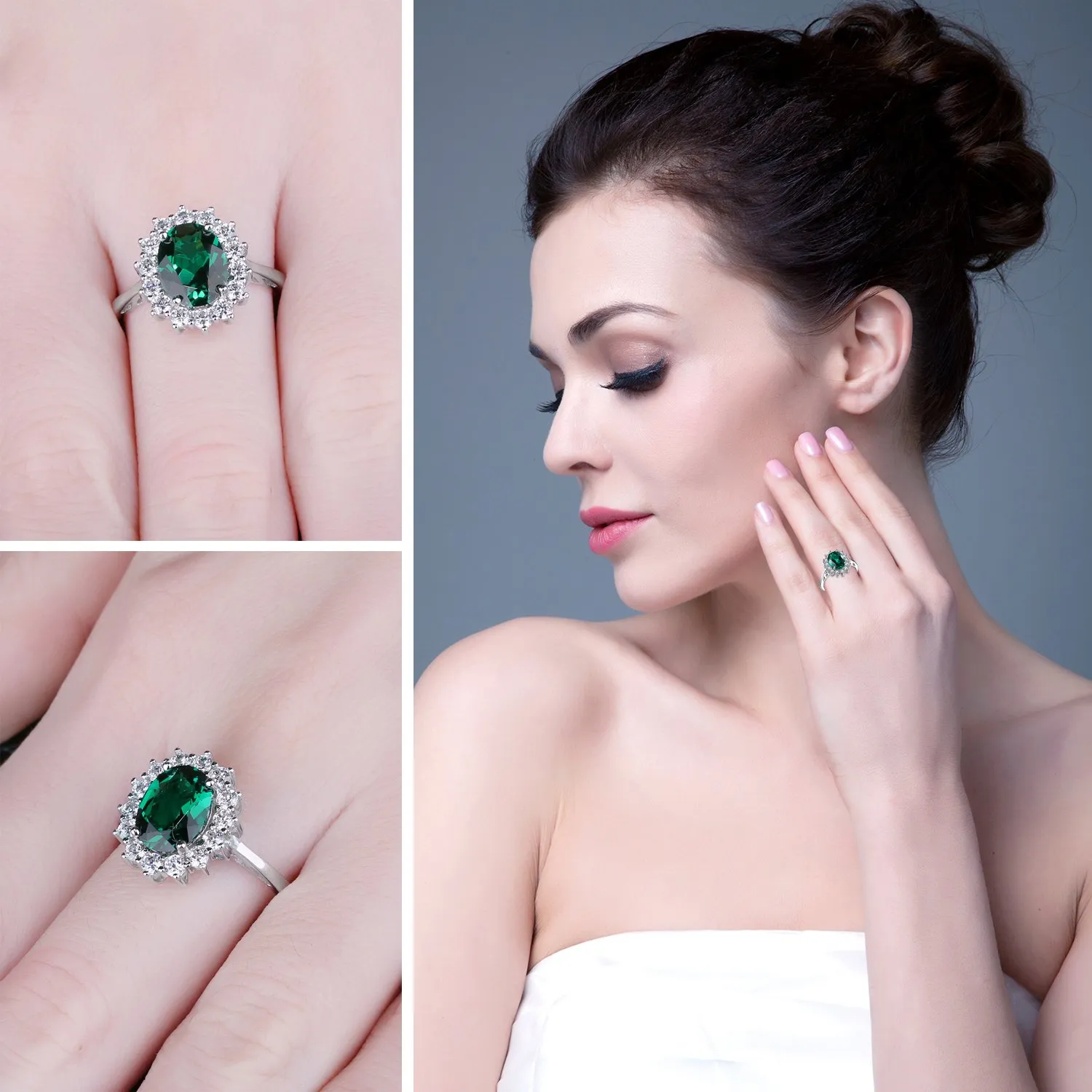 JewelryPalace Anello Halo in Argento 925 con Smeraldo Verde Simulato e Zirconi, Taglia 9.5 - immagine 4