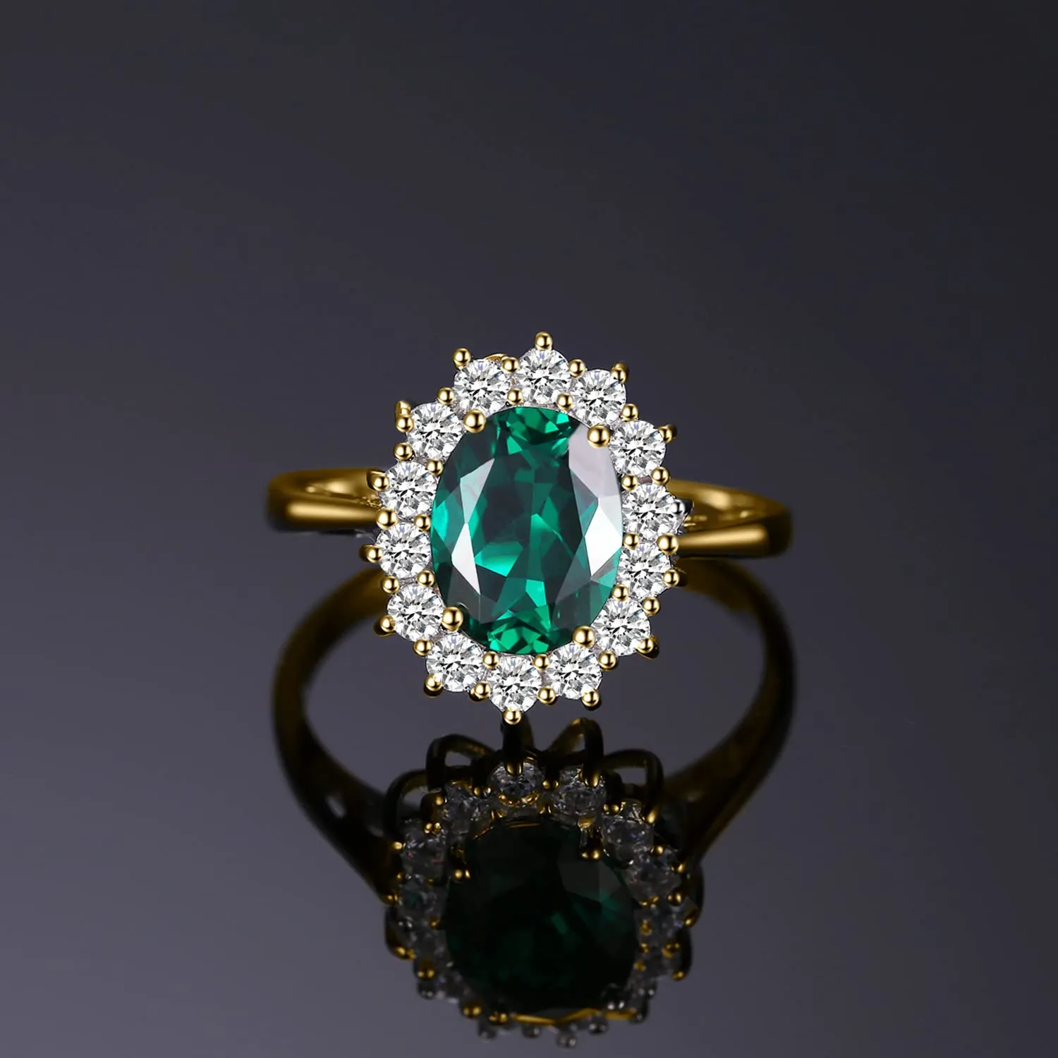 JewelryPalace Anello Halo in Argento 925 con Smeraldo Verde Simulato e Zirconi, Misura 14.5 - immagine 2
