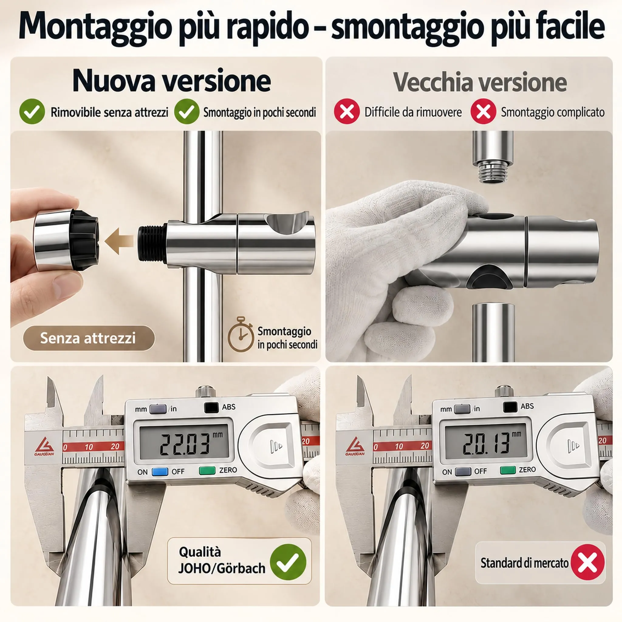 Görbach Colonna Doccia in Acciaio Inox 70 cm con Mensola e Supporto Regolabile, Cromo - immagine 2