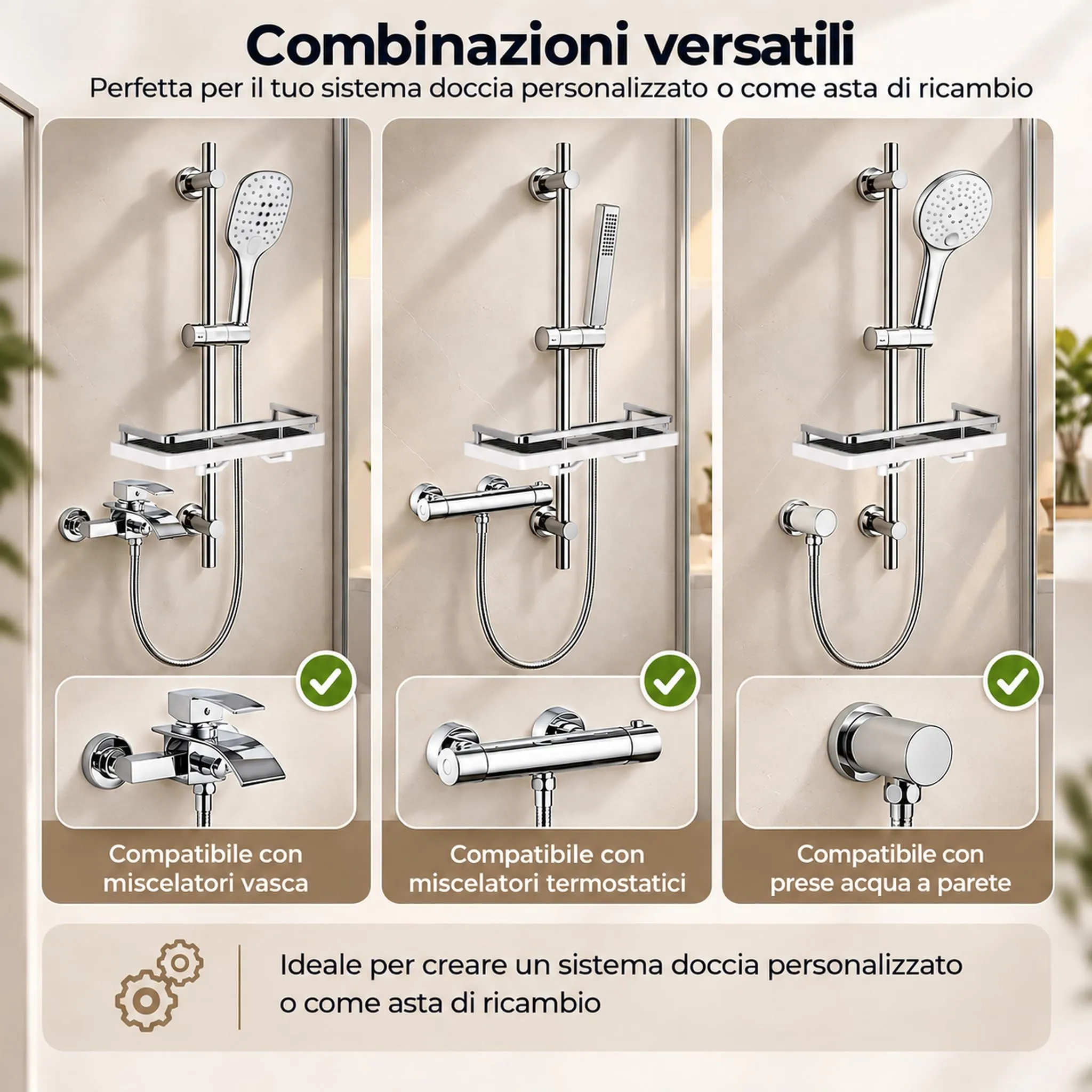 Görbach Colonna Doccia in Acciaio Inox 70 cm con Mensola e Supporto Regolabile, Cromo - immagine 5
