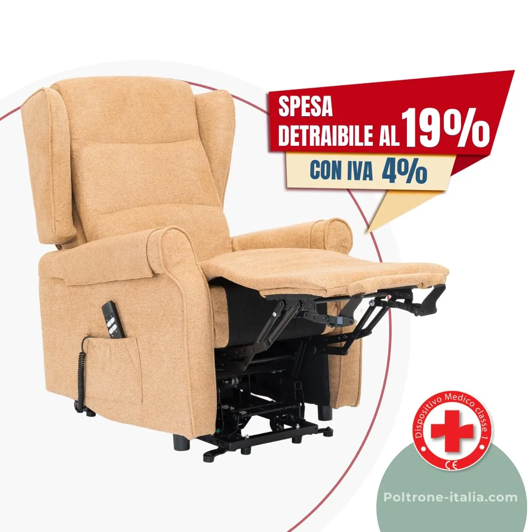 Poltrone Italia Poltrona Alzapersona Elettrica Zero Gravity 2 Motori, Carrello Retrattile, Tessuto Cammello - immagine 3