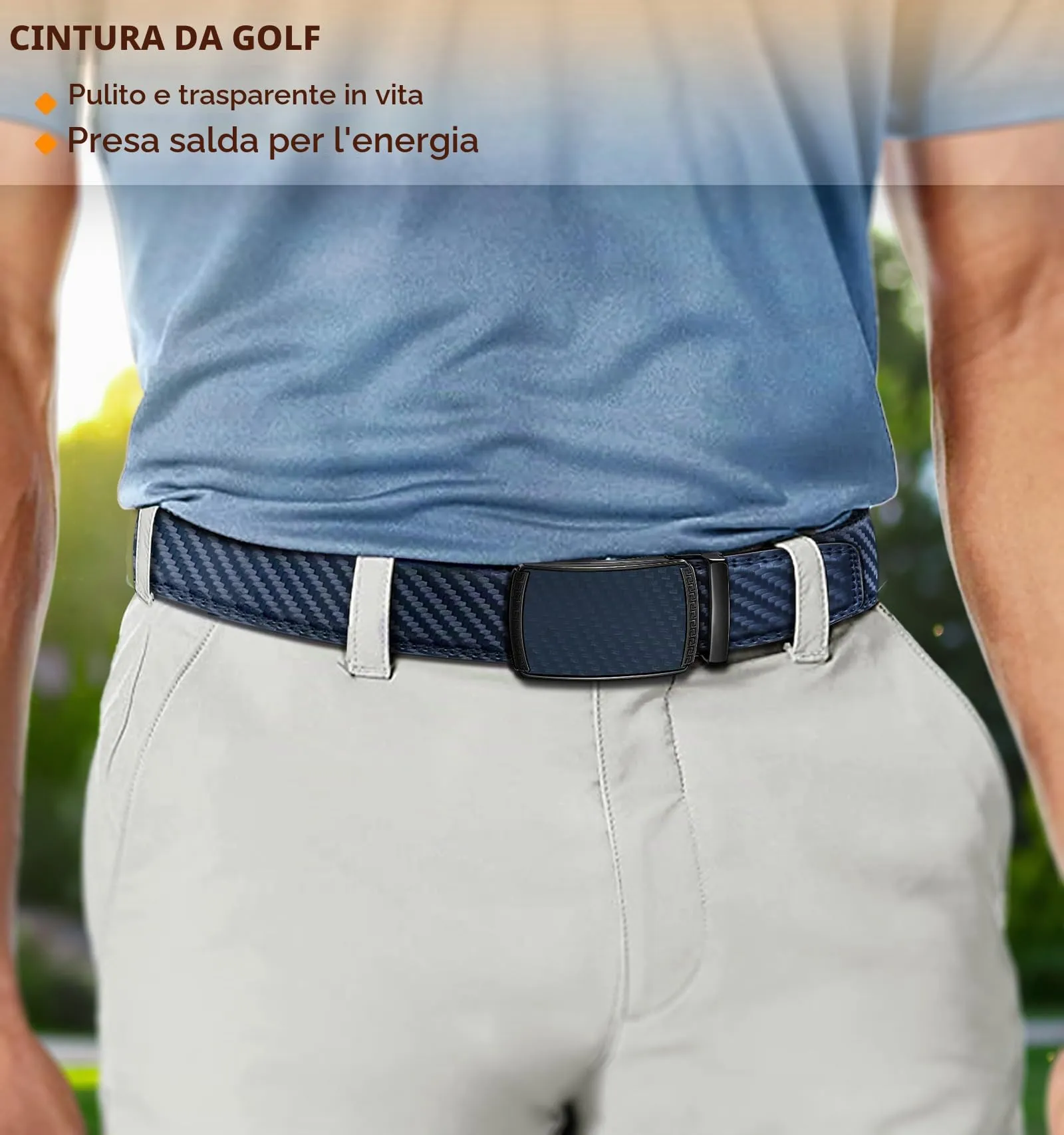 BULLIANT Cintura Uomo in Pelle con Fibbia Automatica a Cricchetto 35mm, Blu Navy, 115cm - immagine 7