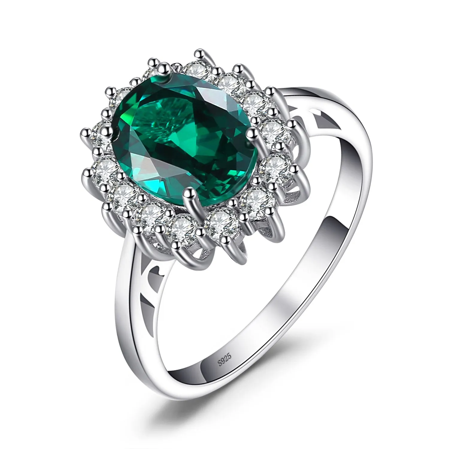 JewelryPalace Anello Halo in Argento 925 con Smeraldo Simulato Verde e Zirconi, Taglia 8 - immagine 1