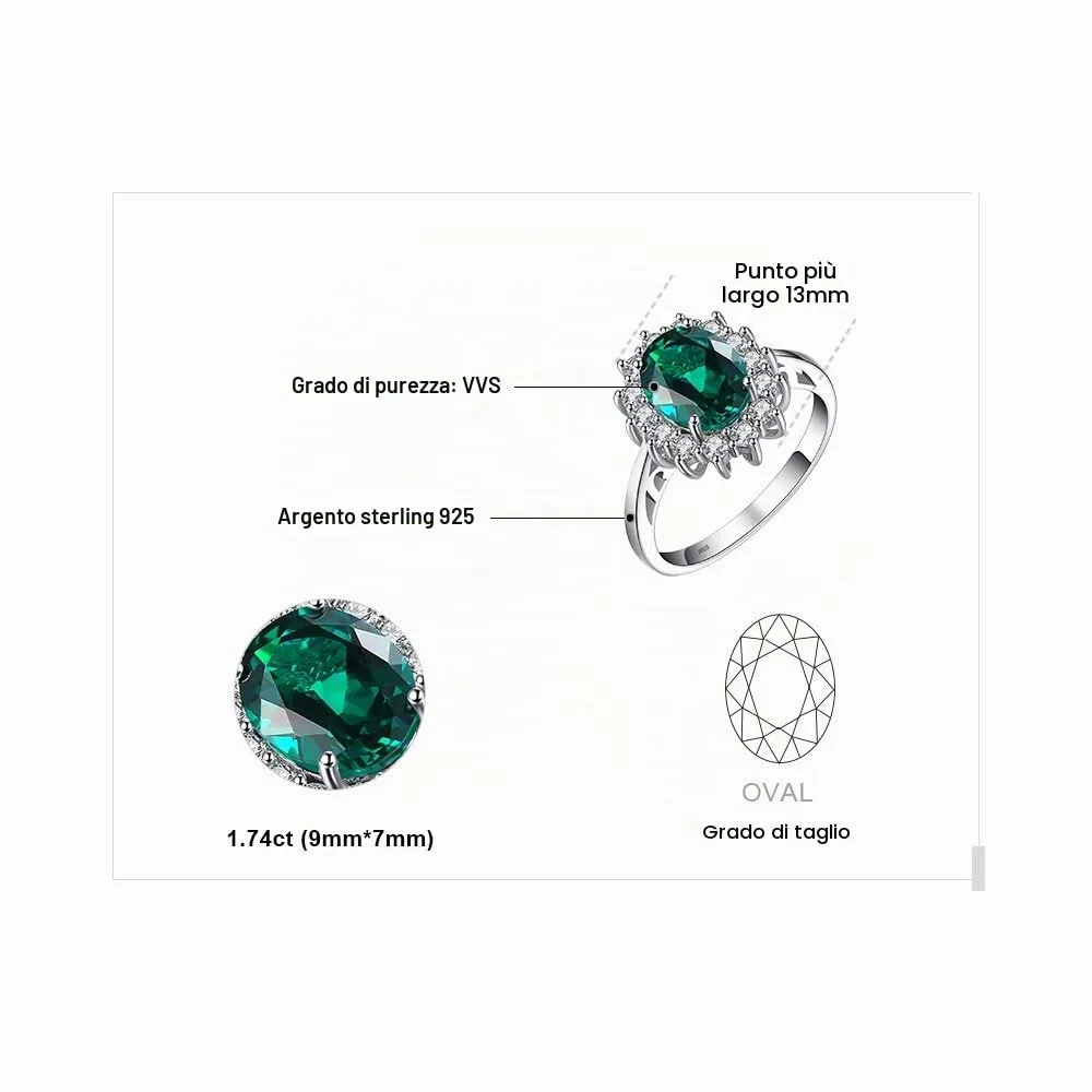 JewelryPalace Anello Halo in Argento 925 con Smeraldo Simulato e Zirconi, Taglia 28 - immagine 2