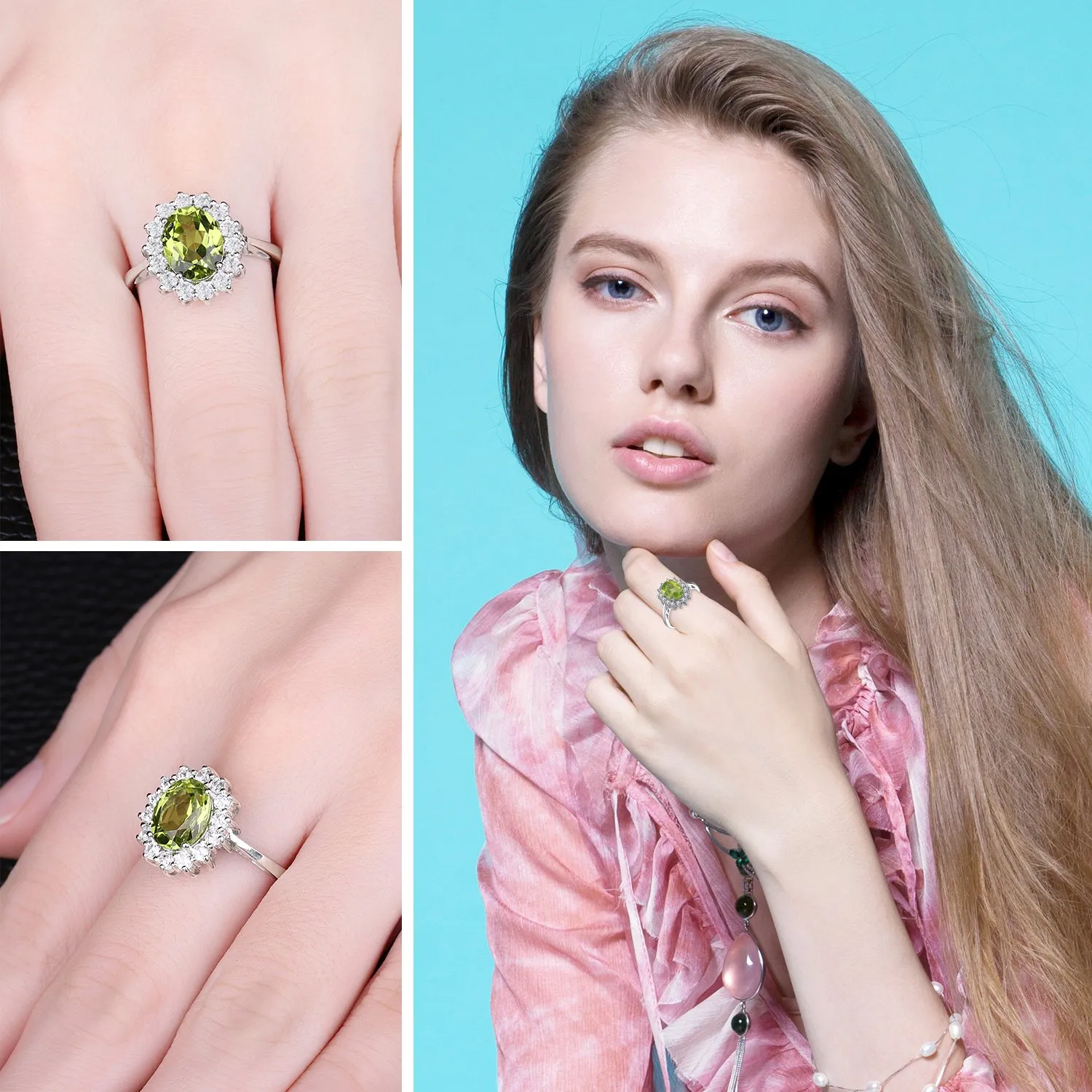 JewelryPalace Anello Halo Donna Argento 925 con Peridoto Verde e Zirconi, Taglia 8 - immagine 4