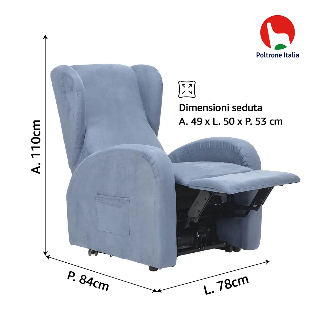 Poltrone Italia Irene2 Poltrona Relax Elettrica 2 Motori Zero Gravity Alzapersona in Microfibra, Azzurro - immagine 5
