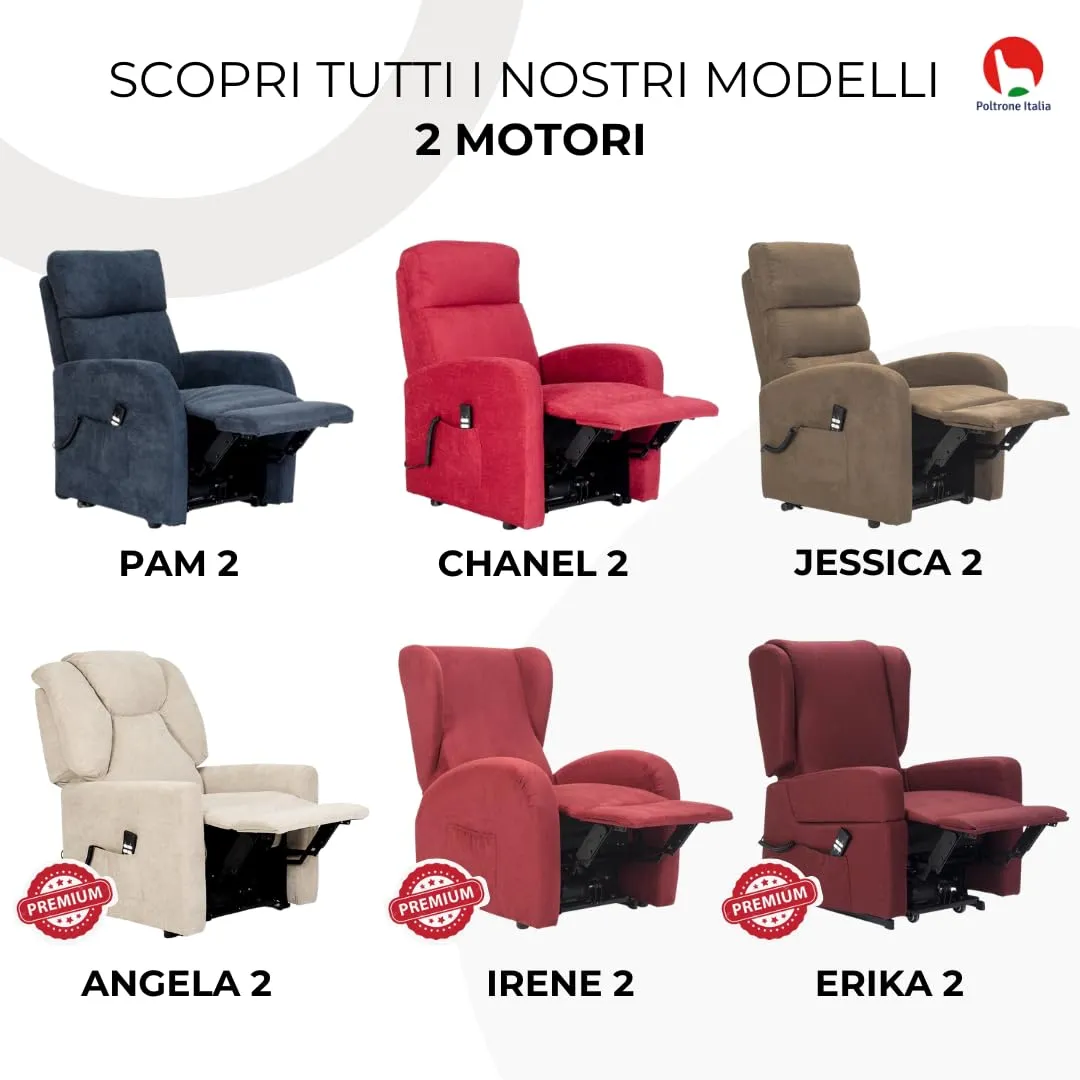 Poltrone Italia Irene2 Poltrona Relax Elettrica 2 Motori Zero Gravity Alzapersona in Microfibra, Azzurro - immagine 8