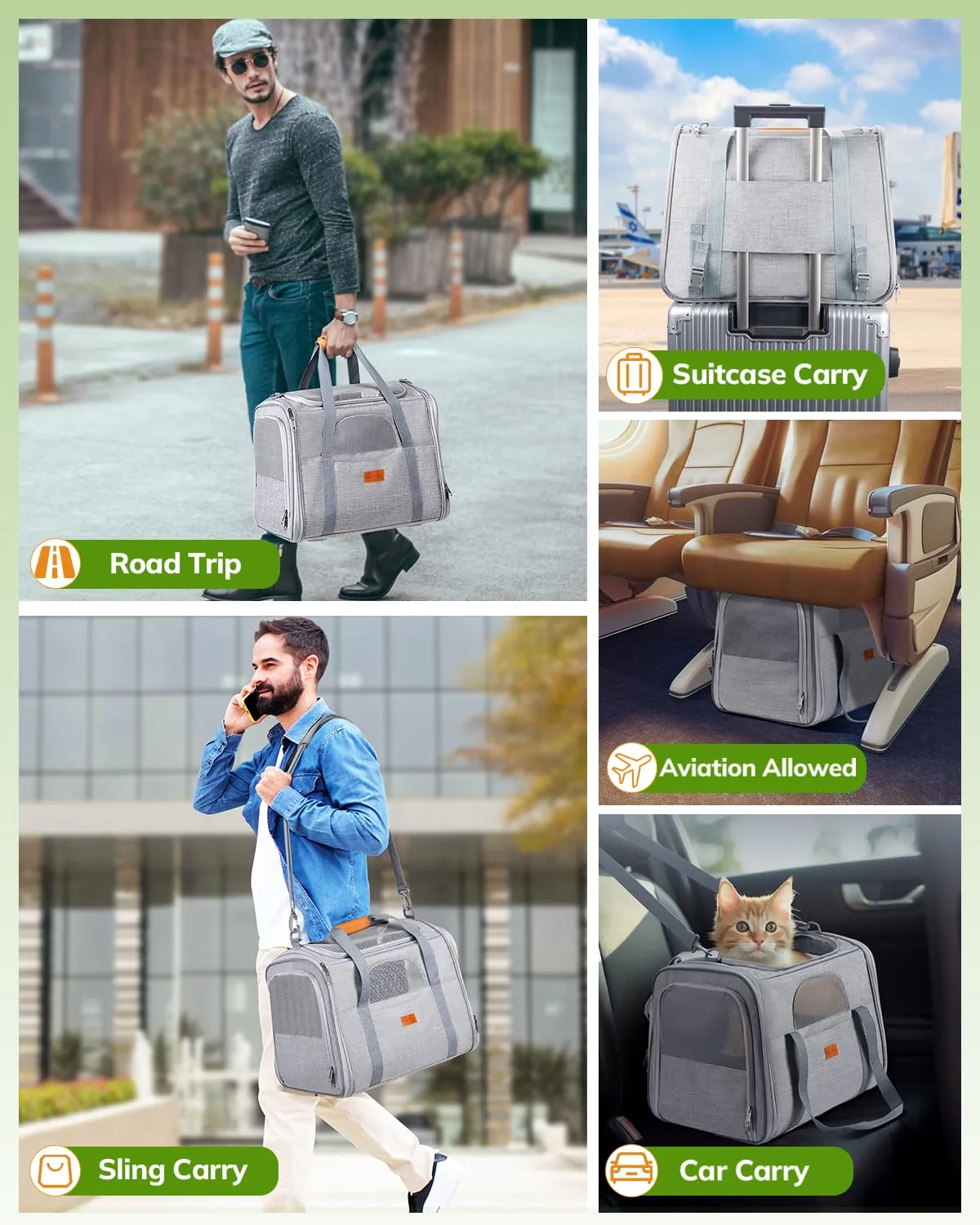 Morpilot Trasportino per gatti e cani fino a 7 kg, pieghevole, 44x31x34cm, Grigio chiaro (M) - immagine 4