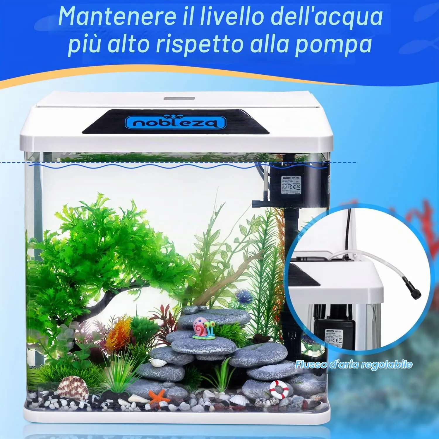 Nobleza Piccolo Acquario 30L con Illuminazione a LED e Sistema di Filtraggio Integrato, Bianco - immagine 5