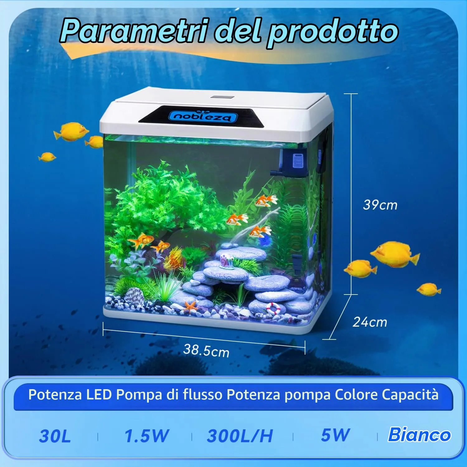 Nobleza Piccolo Acquario 30L con Illuminazione a LED e Sistema di Filtraggio Integrato, Bianco - immagine 6