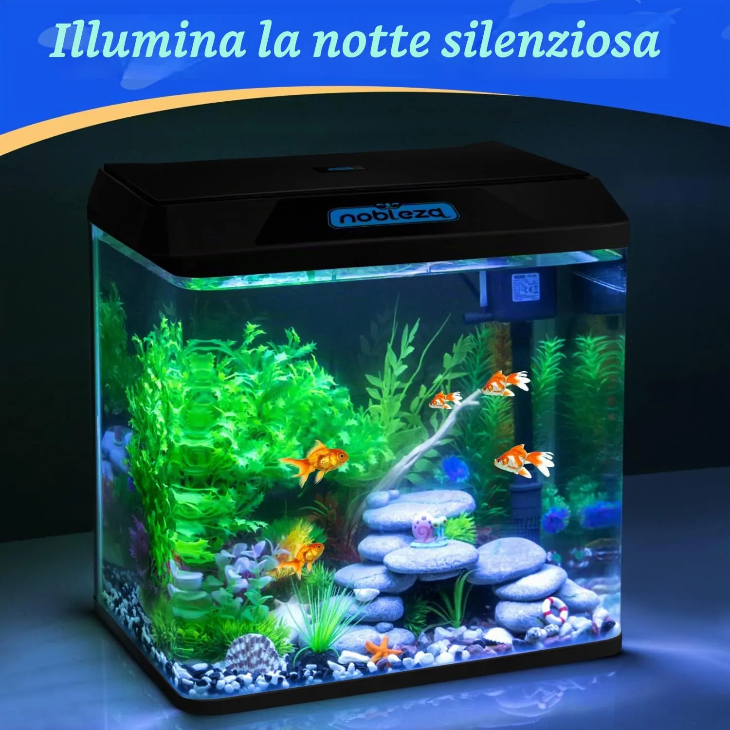 Nobleza Piccolo Acquario 30L con Illuminazione LED e Sistema di Filtraggio, Nero - immagine 2