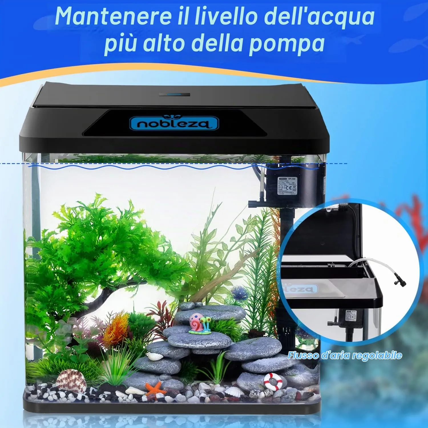 Nobleza Piccolo Acquario 30L con Illuminazione LED e Sistema di Filtraggio, Nero - immagine 5