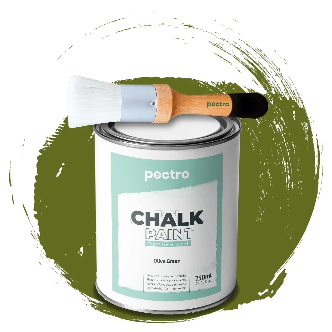 PECTRO Chalk Paint per Mobili, Verde Oliva, 750 ml con Pennello - immagine 1
