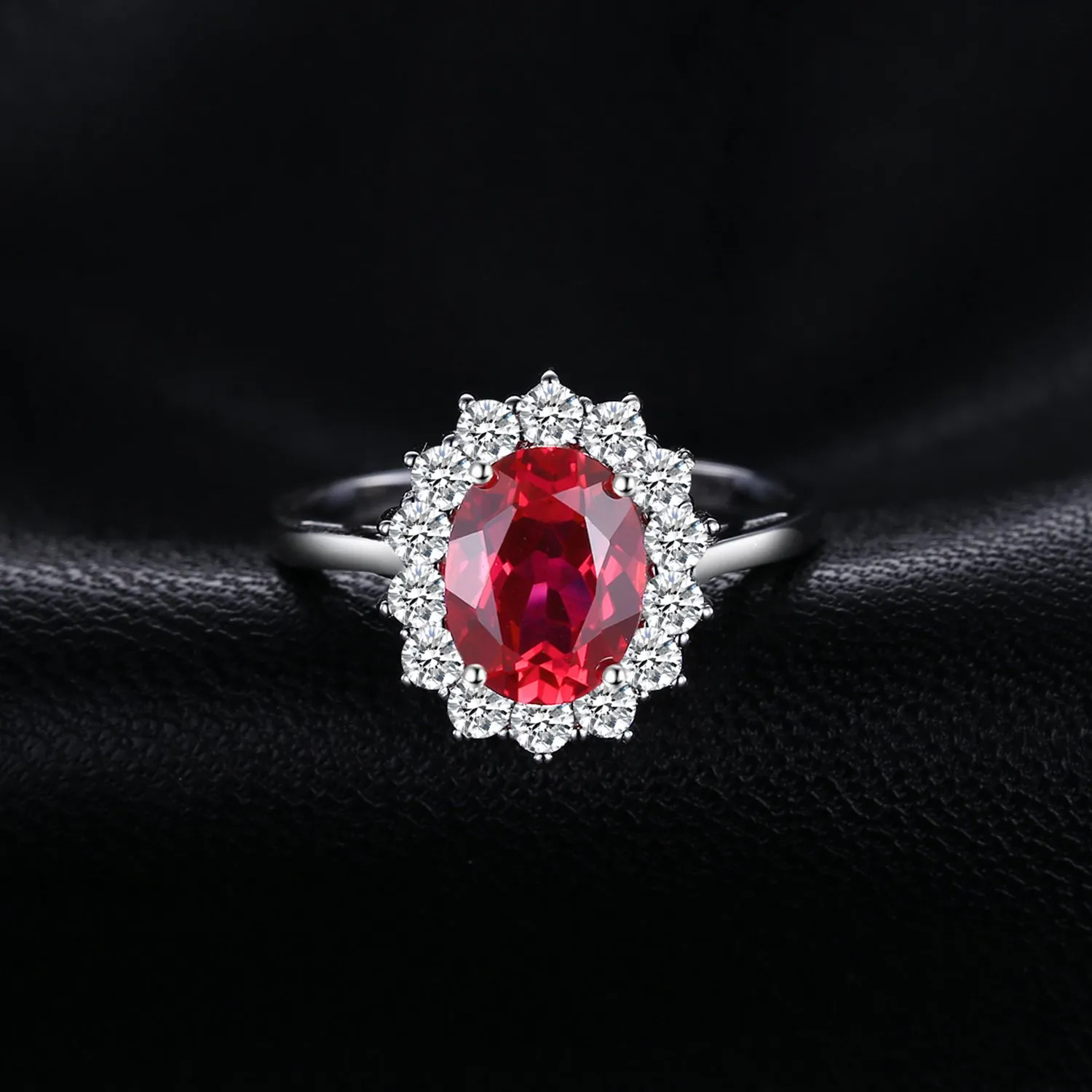 JewelryPalace Anello Halo Donna Argento 925 con Rubino Rosso Creato e Zirconi, Taglia 21 - immagine 3